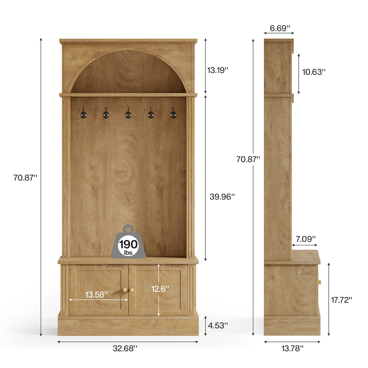 4-in-1 Hall Tree with Shoe Bench and Storage Cabinet, Entryway Coat Rack with Hooks and Top Shelf