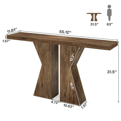Wood Console Table, 55" Sofa Table Entryway Table with K-Shaped Frame