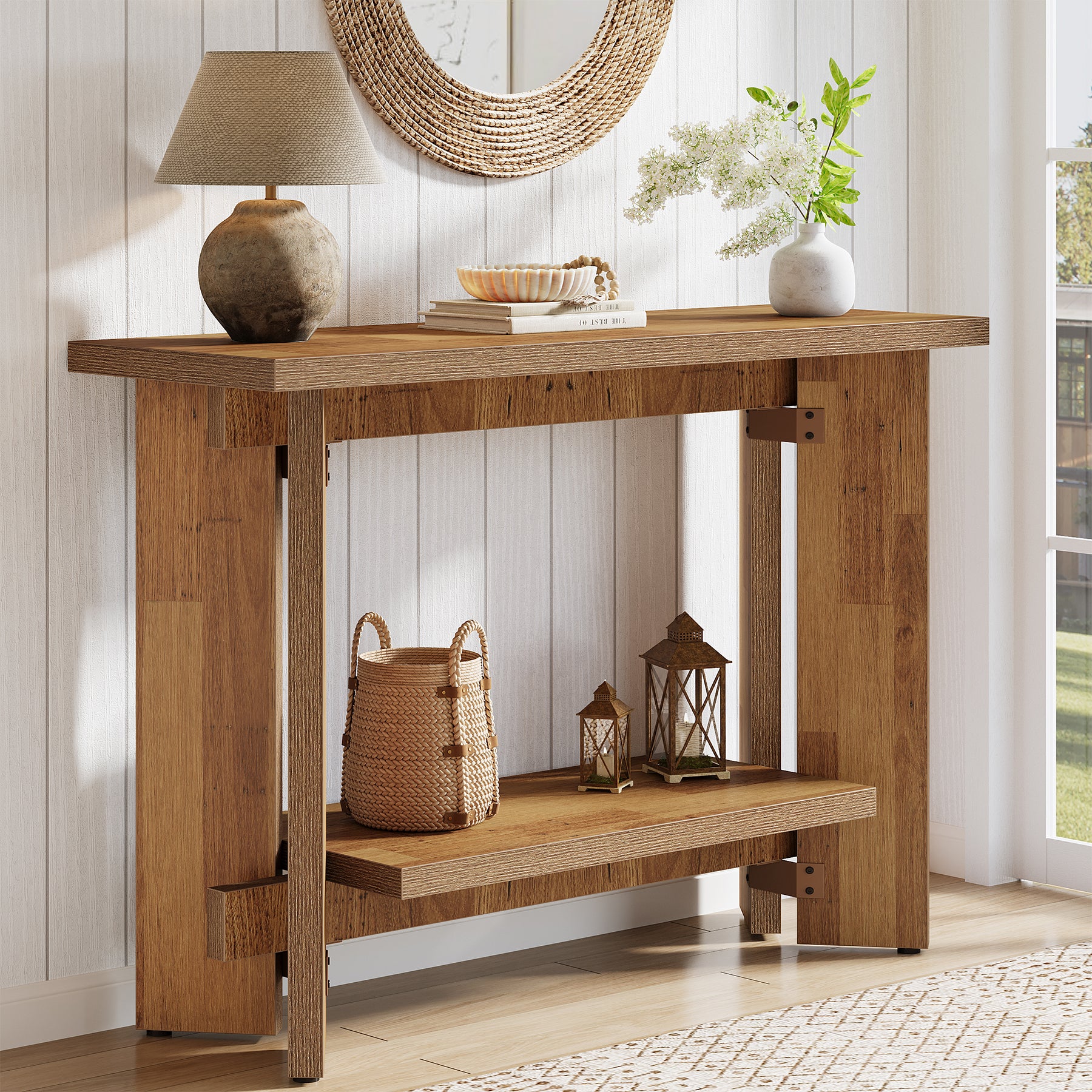 41" Rustic Console Sofa Table, Two-Tier Wooden Entryway Table with Storage Shelf for Hallway and Foyer