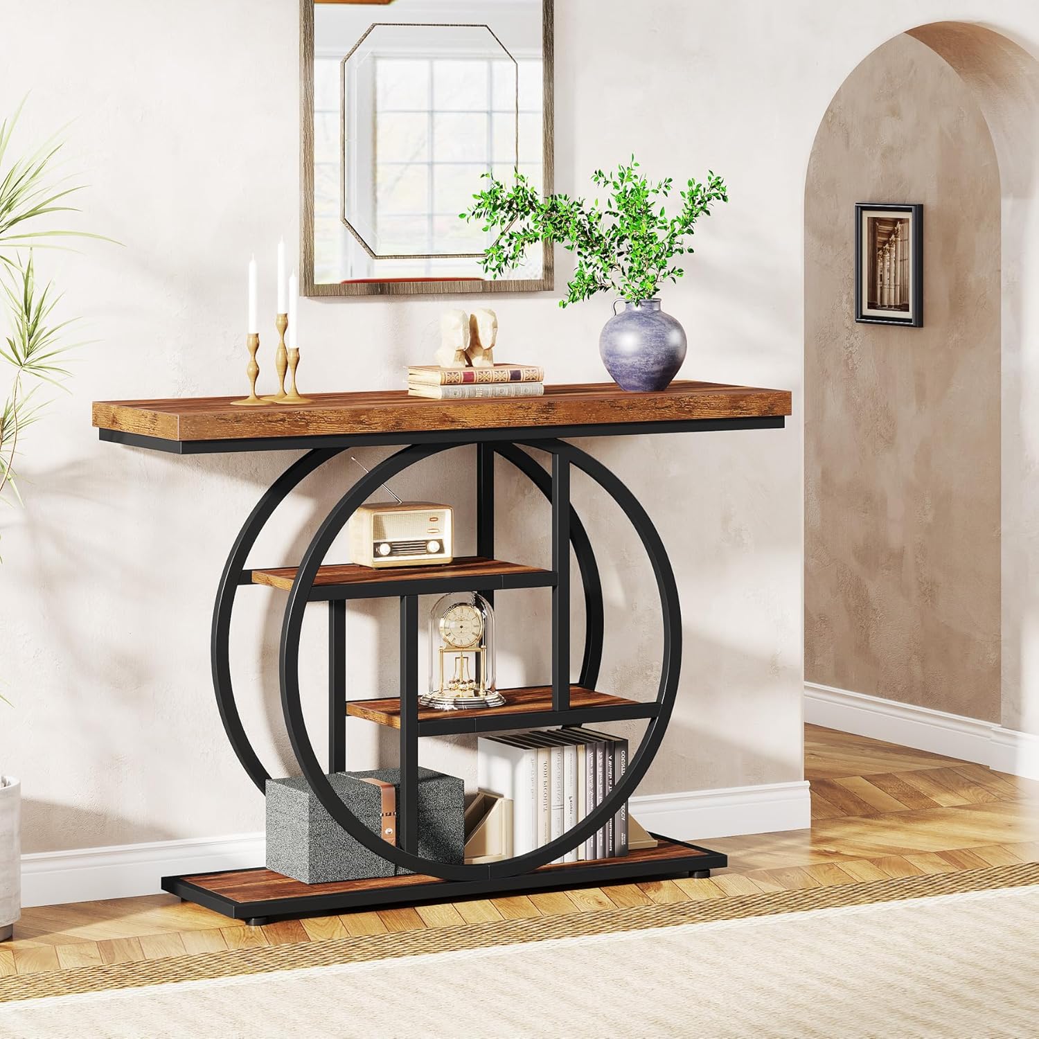 Tribesigns Industrial 4 Tier Sofa Table 41.3 Console Table with Storage Shelves