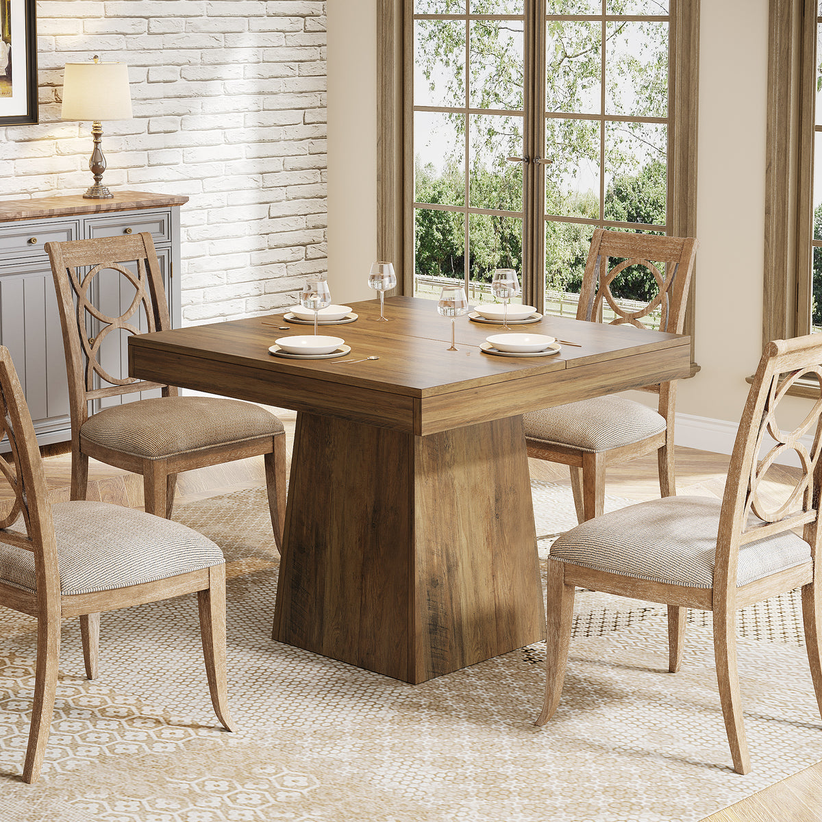 Tribesigns 31.5-Inch Square Dining Table for 4 with Pedestal Base, Farmhouse Kitchen Table