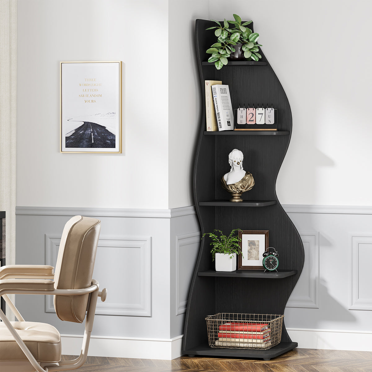 69.9" Tall Corner Shelf, 5-Tier Wavy Display Shelf for Plants & Decor