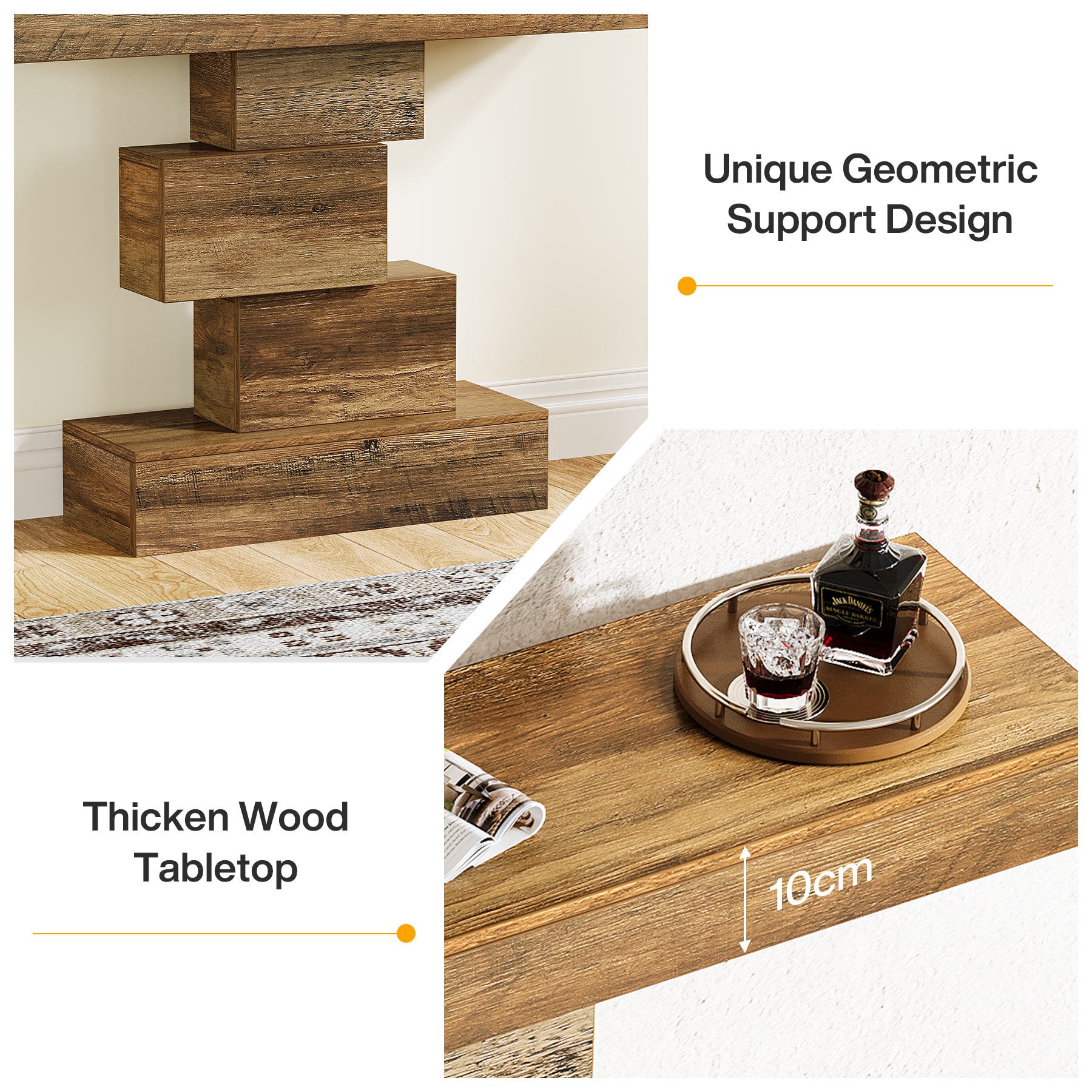 42" Console Table, Wood Sofa Table Accent Table with Geometric Base