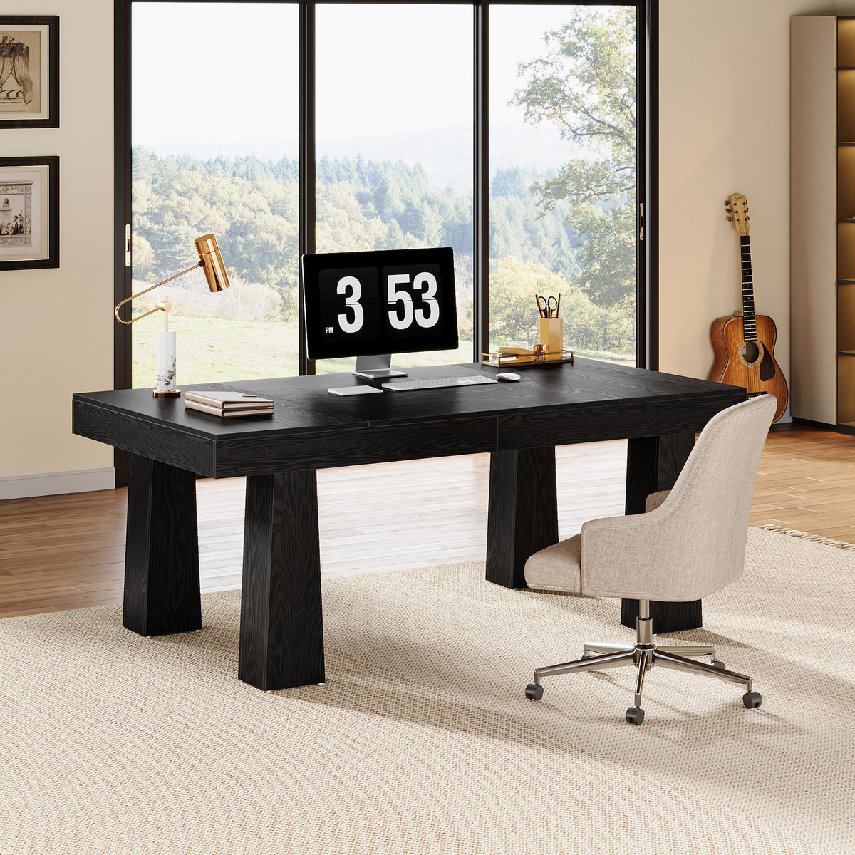 Tribesigns 63 Inch Executive Desk with Tapered Legs, Modern Computer Desk for Home Office