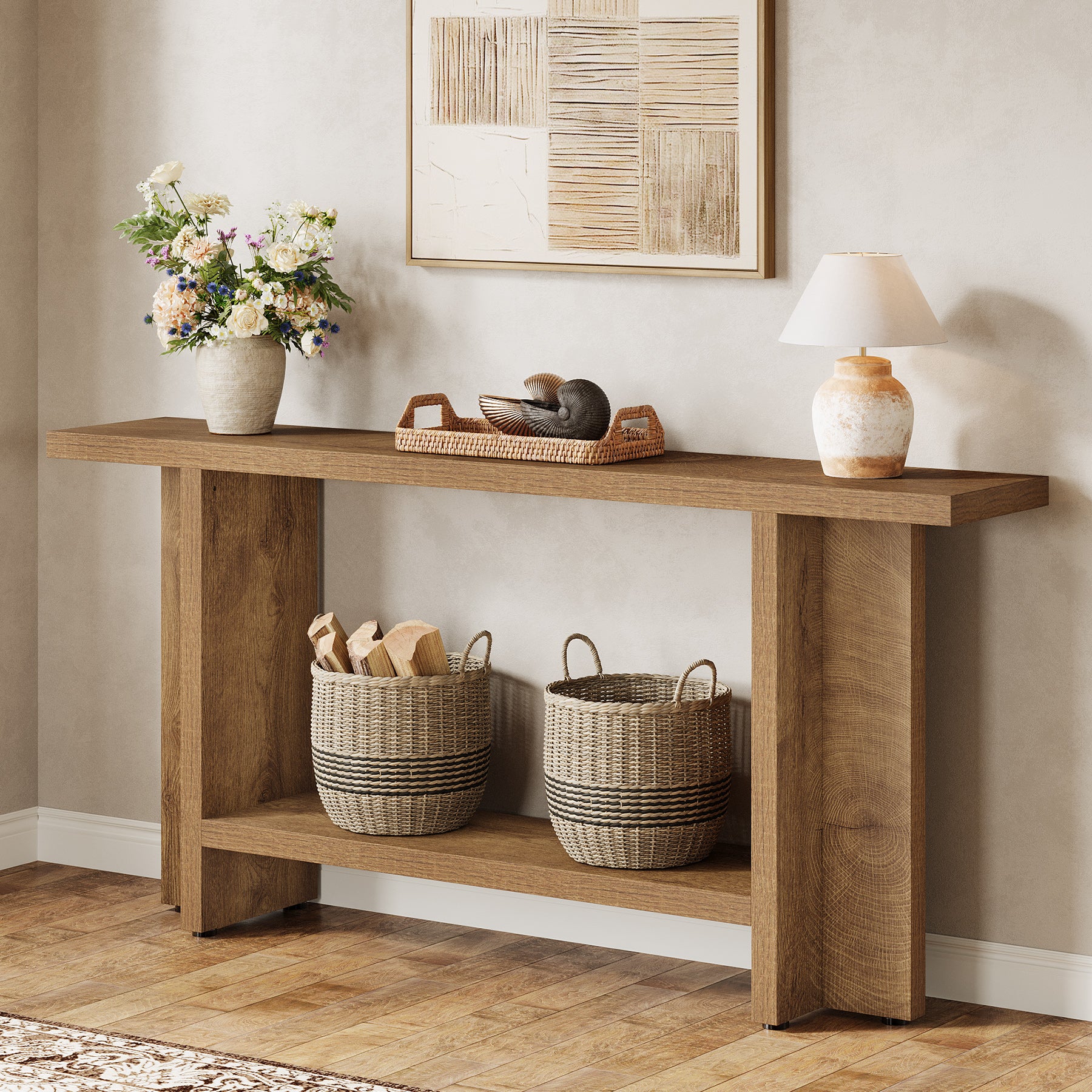 Tribesigns 59" Console Table, Farmhouse Sofa & Hallway Table with Double Storage
