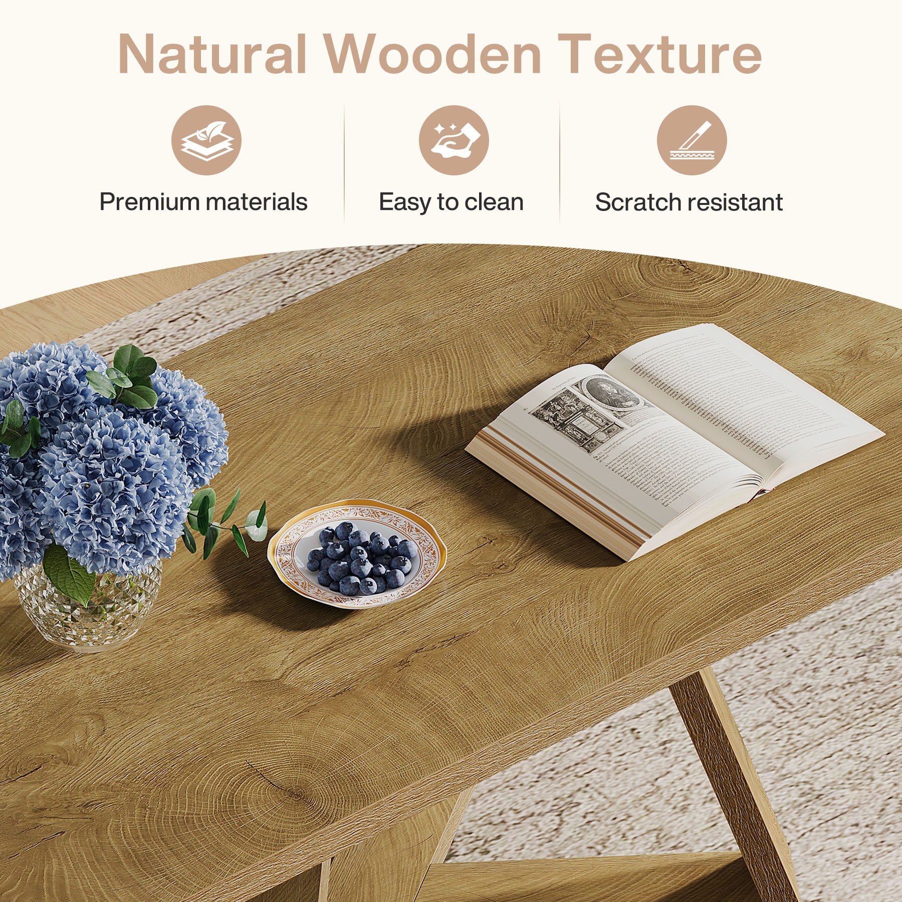 Tribesigns 47" Rectangle Coffee Table, Farmhouse Wooden Accent Table for Small Spaces