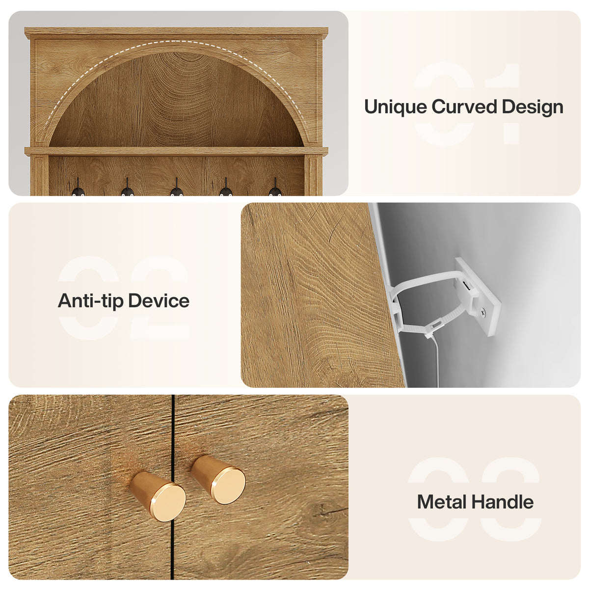 4-in-1 Hall Tree with Shoe Bench and Storage Cabinet, Entryway Coat Rack with Hooks and Top Shelf