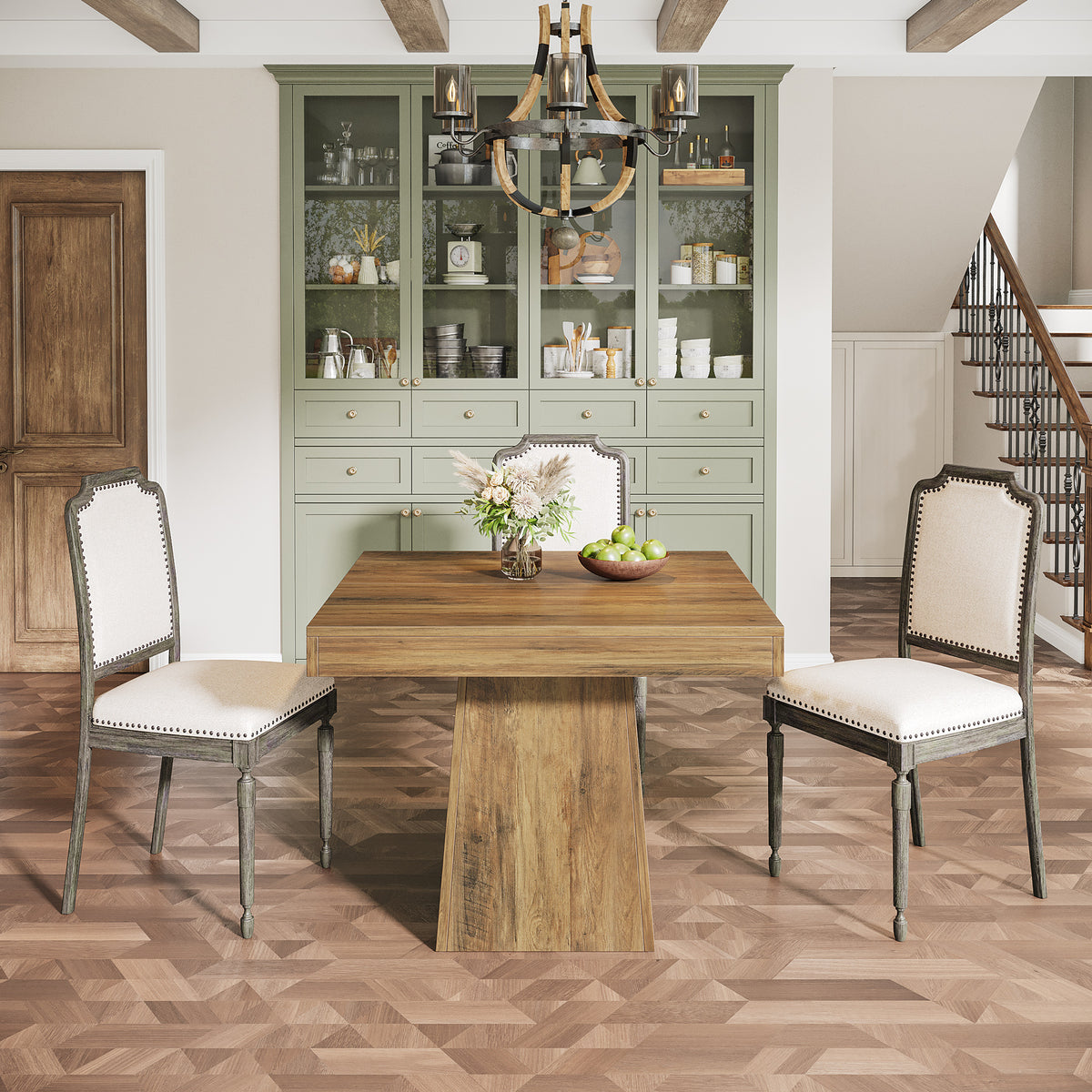 Tribesigns 31.5-Inch Square Dining Table for 4 with Pedestal Base, Farmhouse Kitchen Table