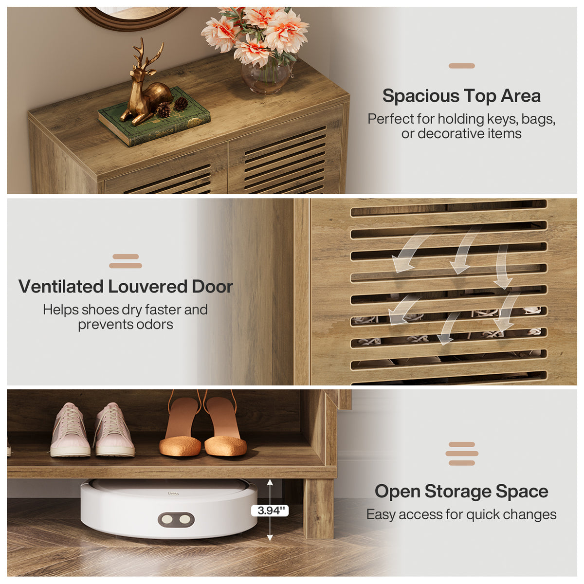 Free-Standing Shoe Cabinet, Narrow Farmhouse Wooden Organizer with 6 Shelves