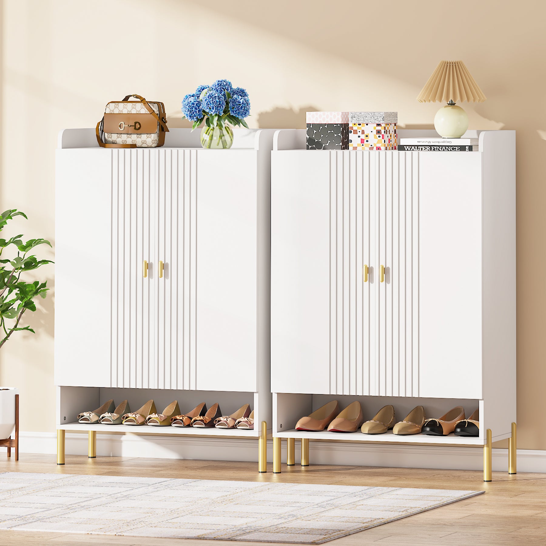 Tribesigns Slim 6-Tier Shoe Cabinet, Freestanding White Organizer with Doors for Entryway