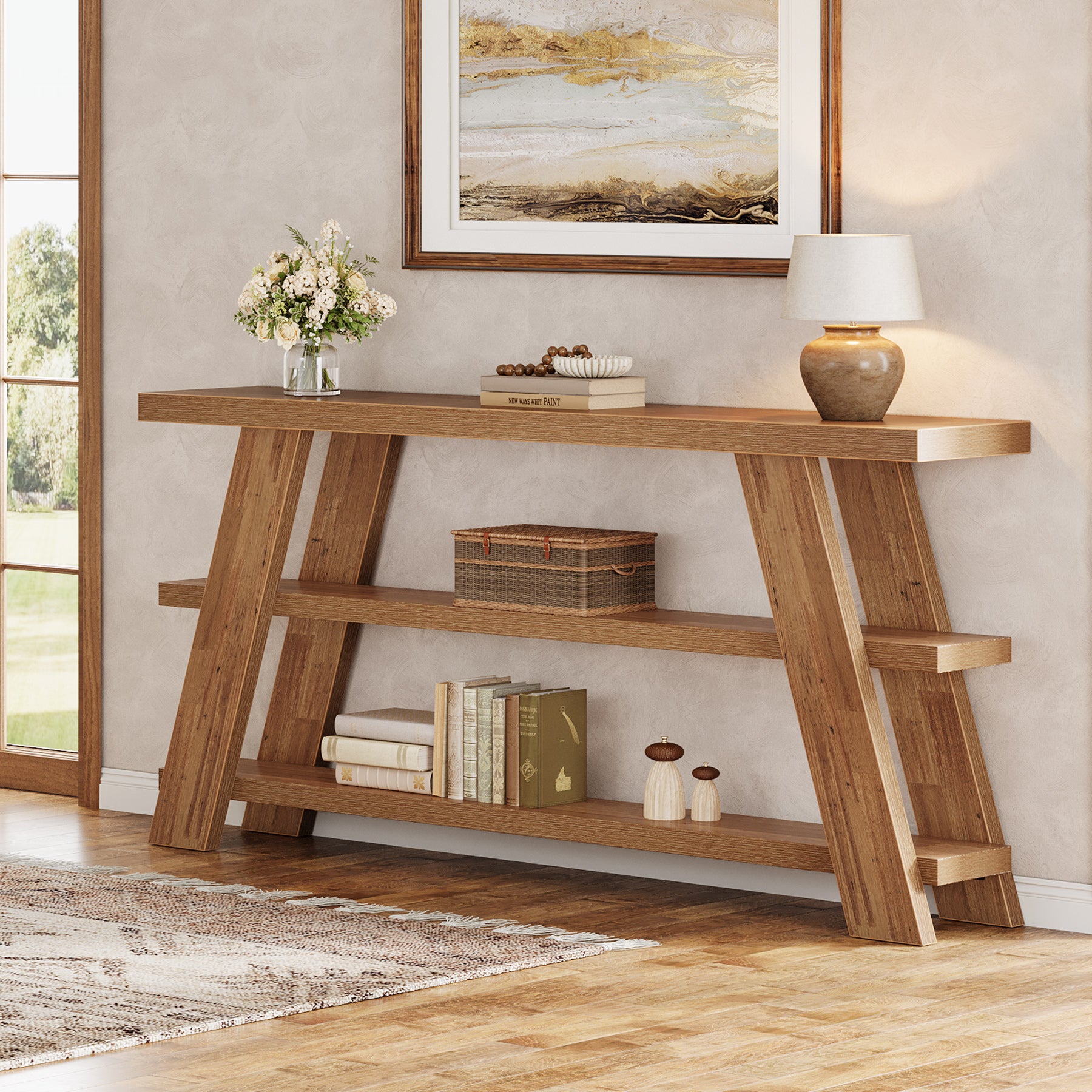 70.9" Farmhouse Console Table, 3-Tier Narrow Sofa Table with Storage