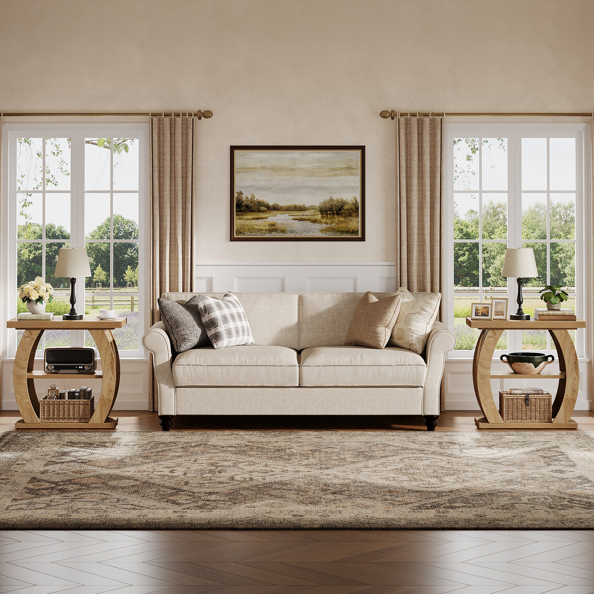 24 Inch Narrow End Table with Storage, 3 Tier Farmhouse Side Table