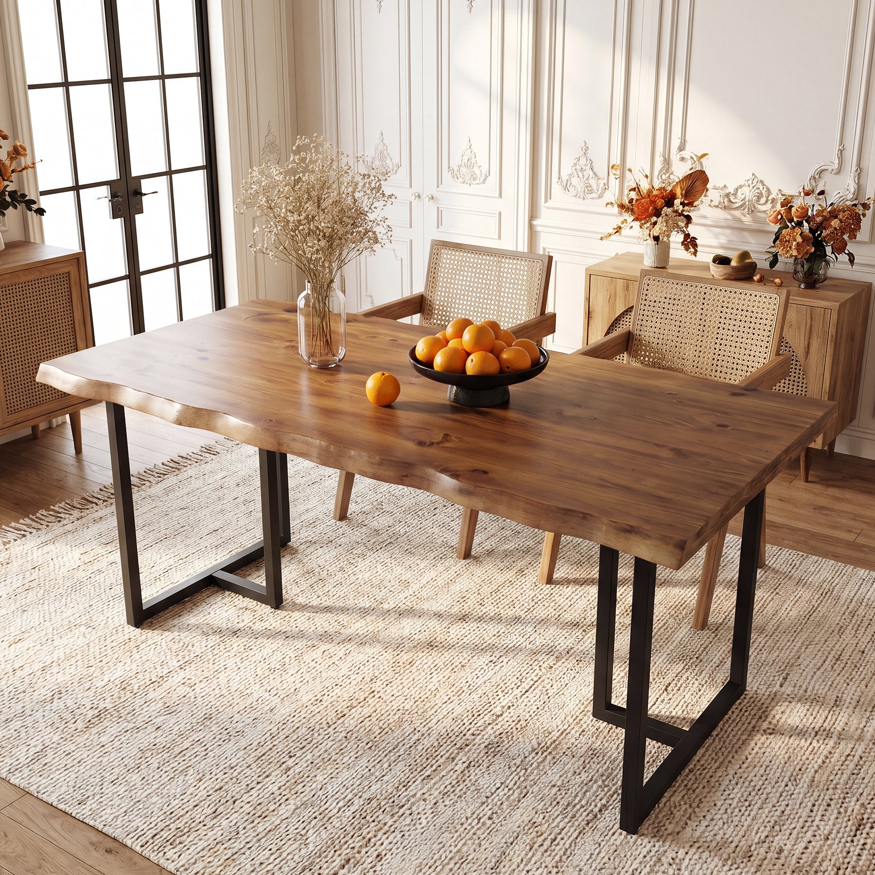 Tribesigns 63-Inch Solid Wood Dining Table with Live-Edge Inspired Top and Metal U-Frame, Industrial Kitchen Table for 4-6 People