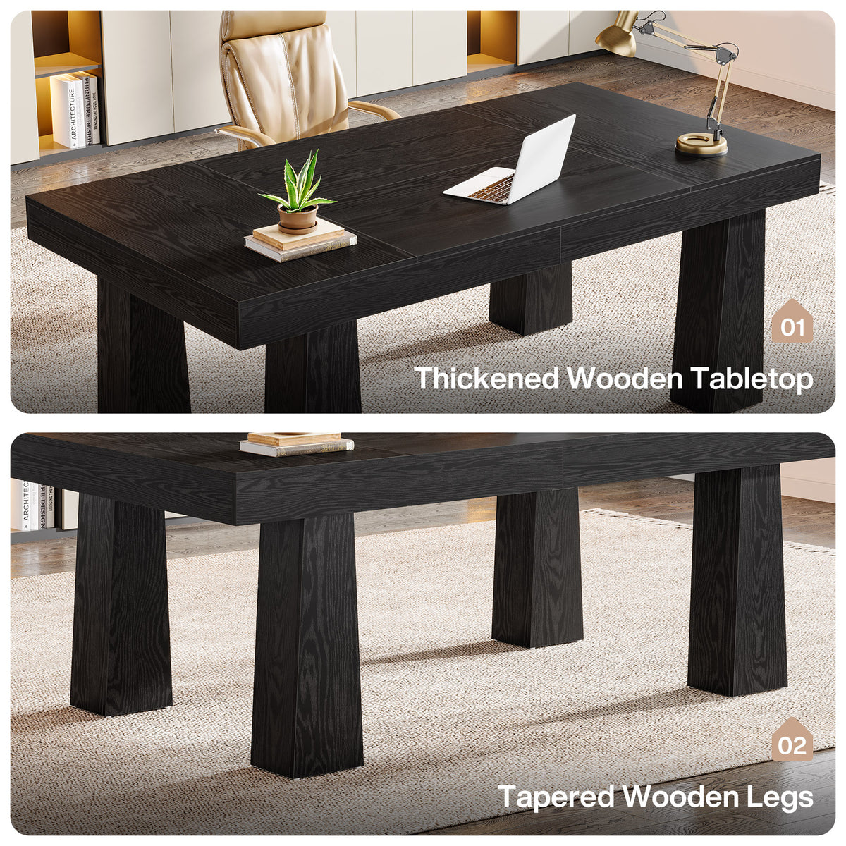 Tribesigns 63 Inch Executive Desk with Tapered Legs, Modern Computer Desk for Home Office