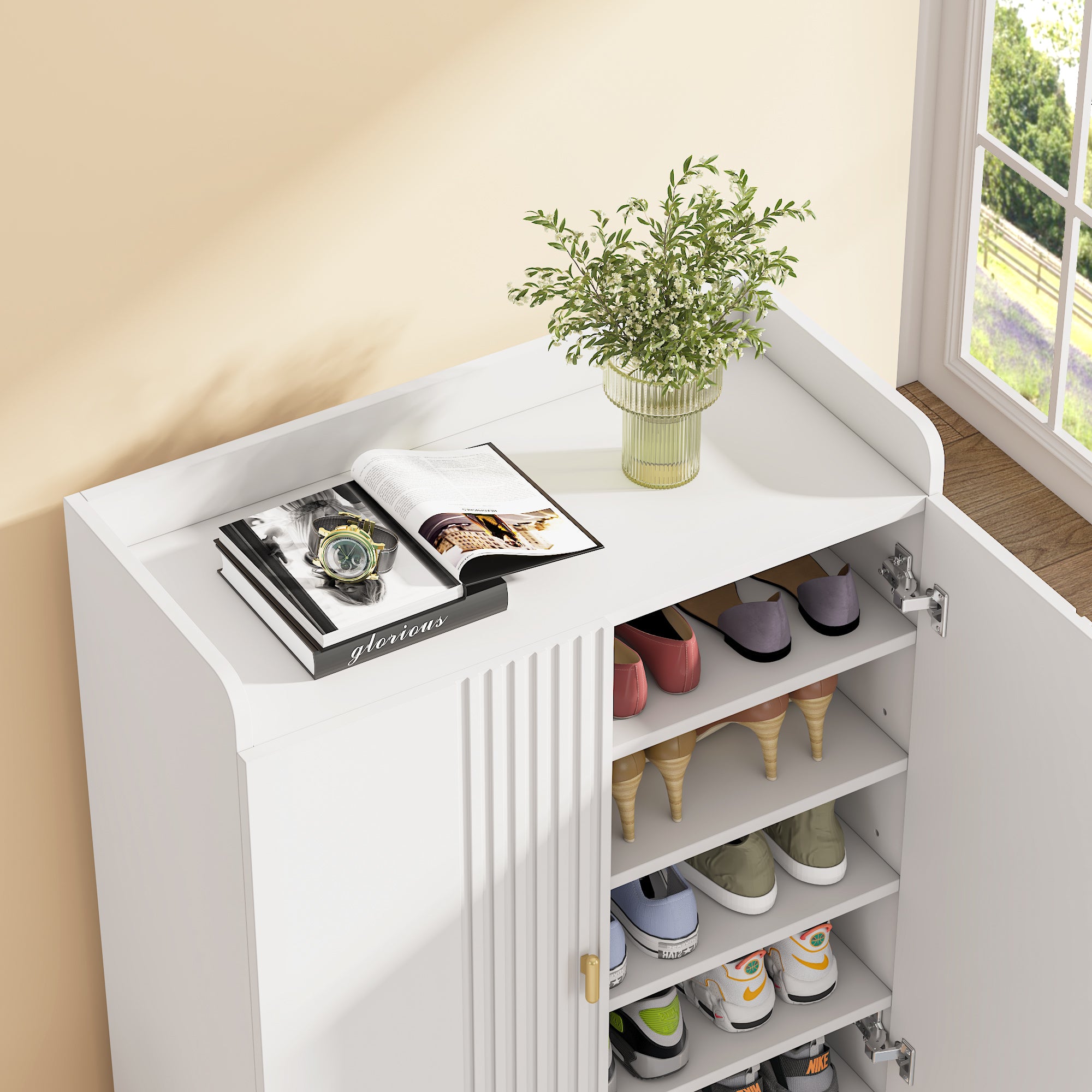 Tribesigns Slim 6-Tier Shoe Cabinet, Freestanding White Organizer with Doors for Entryway