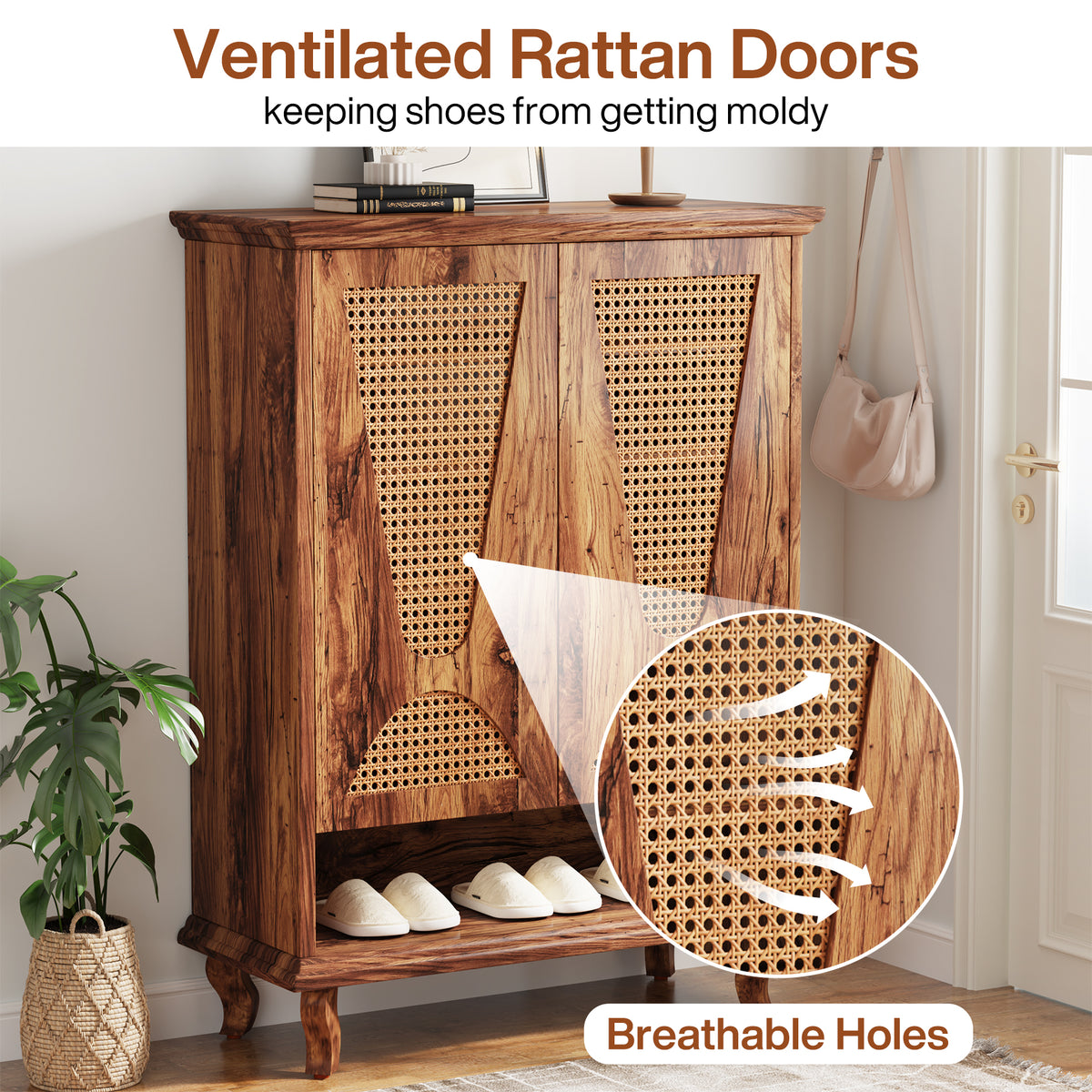 Tribesigns Rattan Shoe Cabinet, 5-Tier Hidden Shoe Storage for Entryway