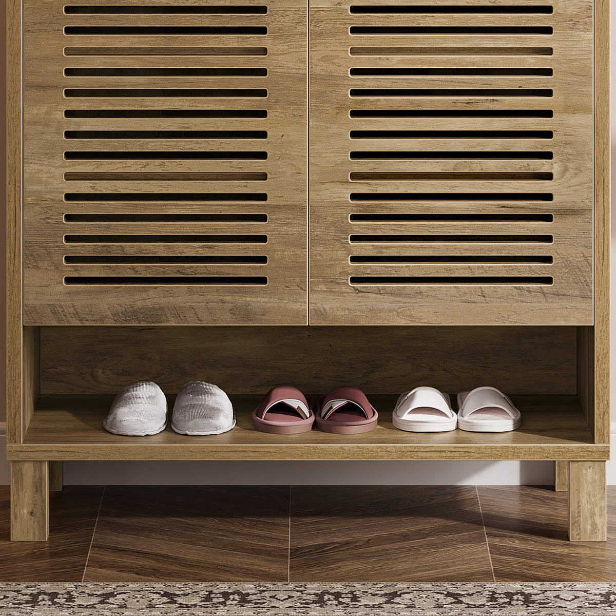 Free-Standing Shoe Cabinet, Narrow Farmhouse Wooden Organizer with 6 Shelves