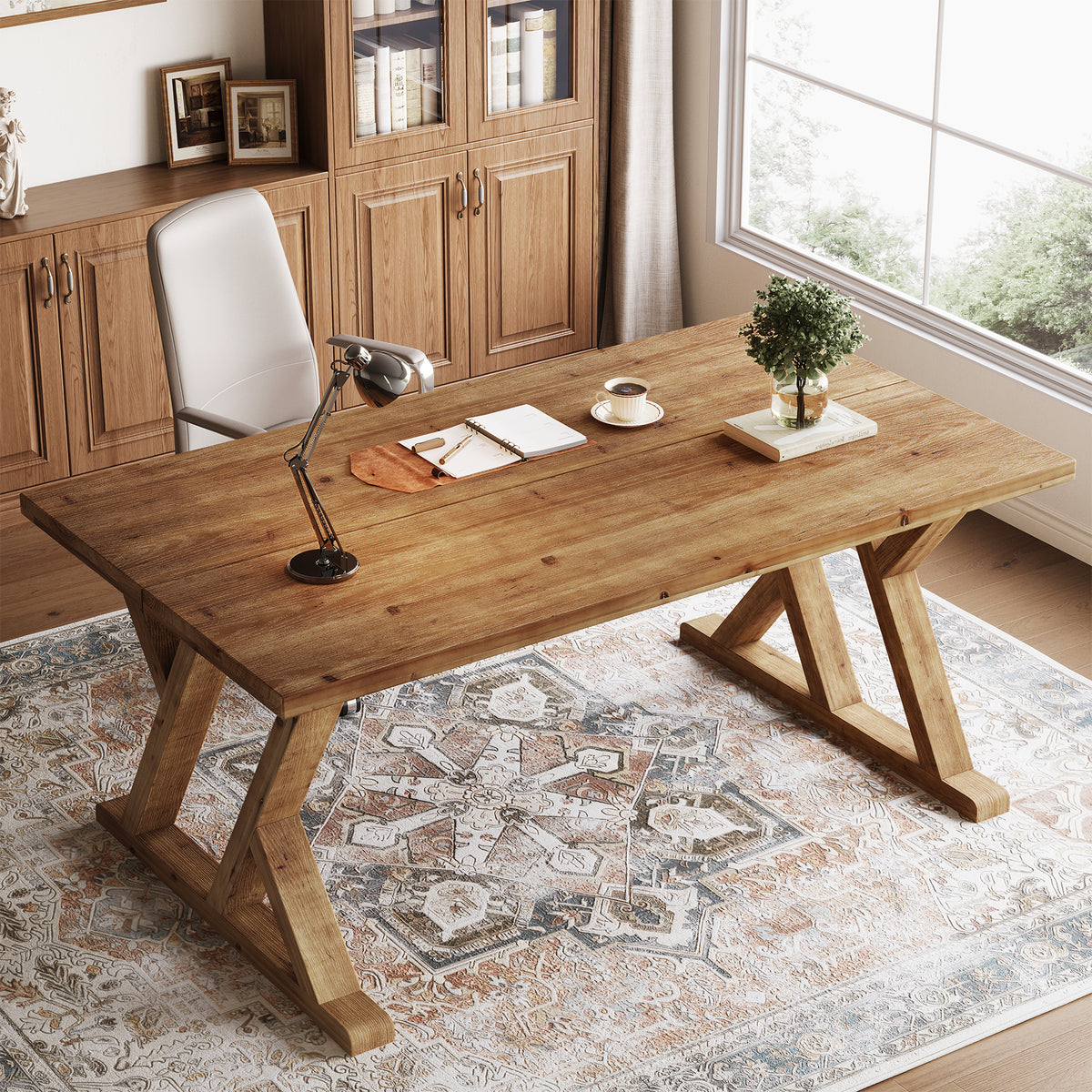 Tribesigns 63-Inch Solid Wood Executive Desk with X-Shaped Legs, Large Farmhouse Computer Desk for Home Office