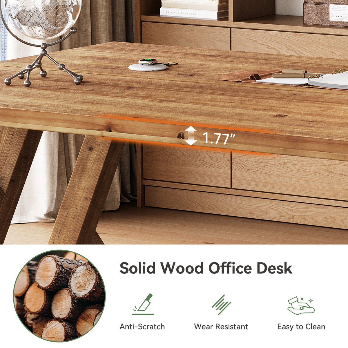Tribesigns 63-Inch Solid Wood Executive Desk with X-Shaped Legs, Large Farmhouse Computer Desk for Home Office