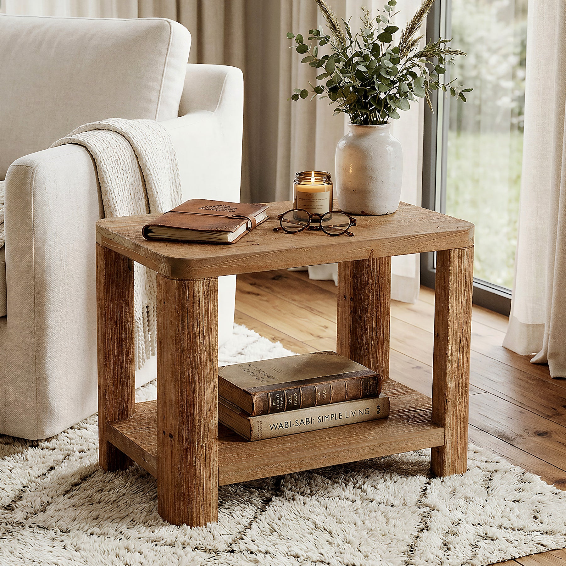 Tribesigns 27 Inch Solid Wood Side Table with 2-Tier Shelf, Farmhouse Bedside Table for Bedroom