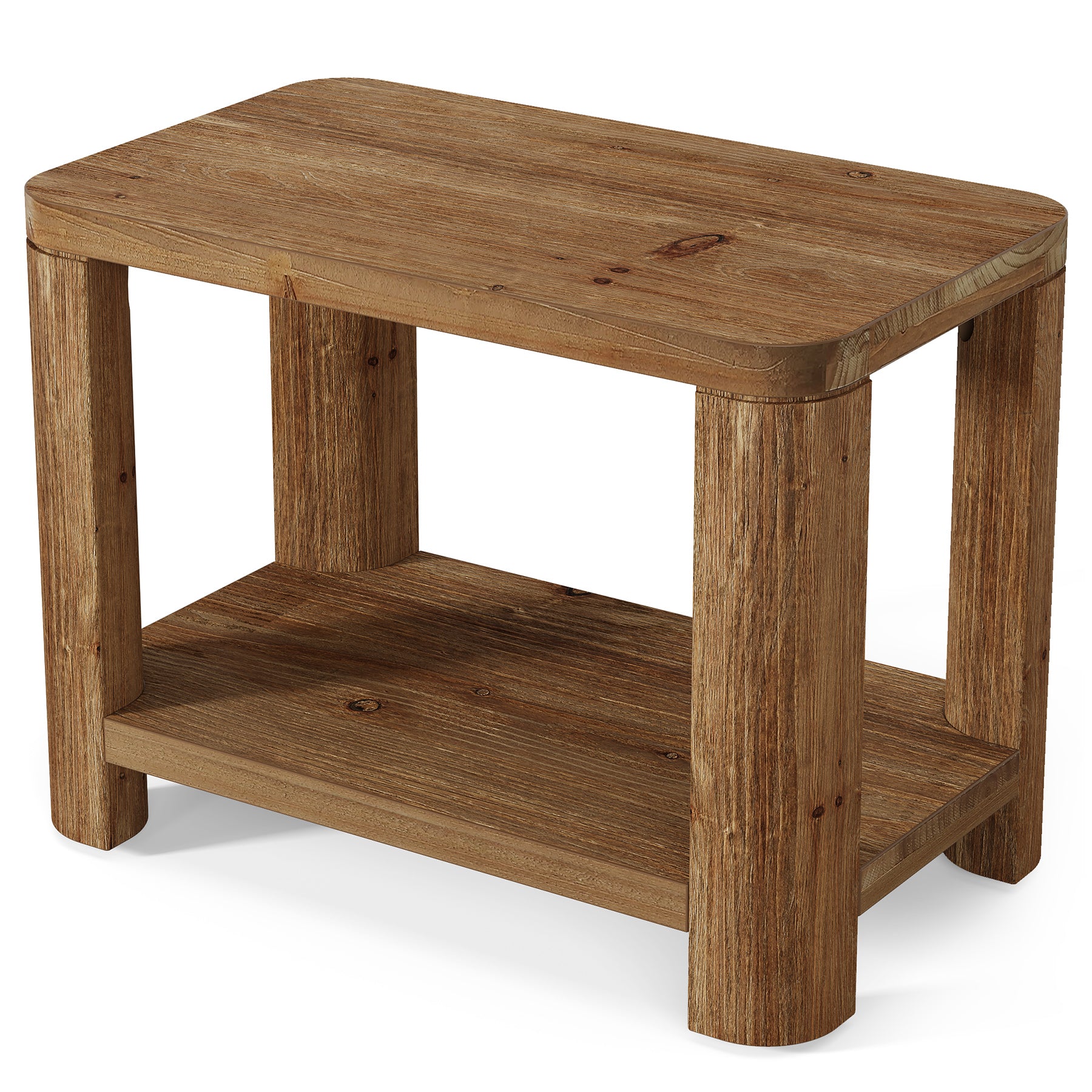 Tribesigns 27 Inch Solid Wood Side Table with 2-Tier Shelf, Farmhouse Bedside Table for Bedroom