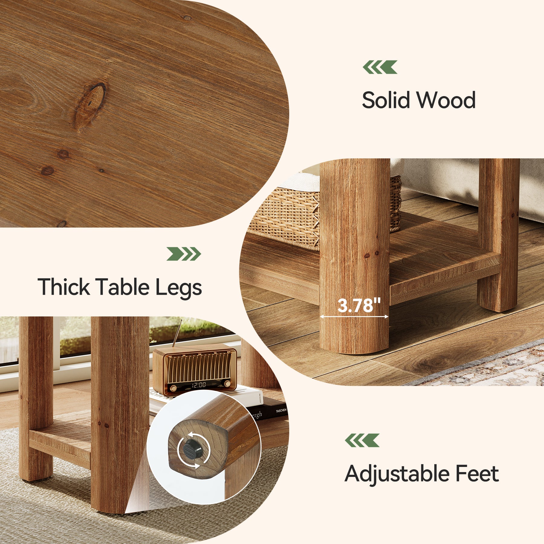 Tribesigns 27 Inch Solid Wood Side Table with 2-Tier Shelf, Farmhouse Bedside Table for Bedroom