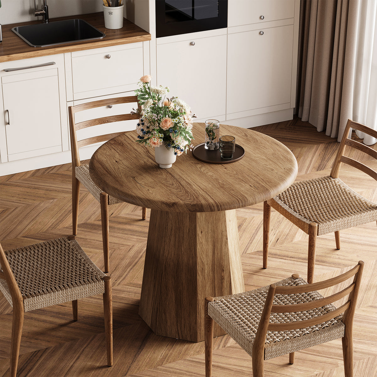 Compact Round Dining Table 31.5", Octagonal Base Kitchen Table for 2-4 People