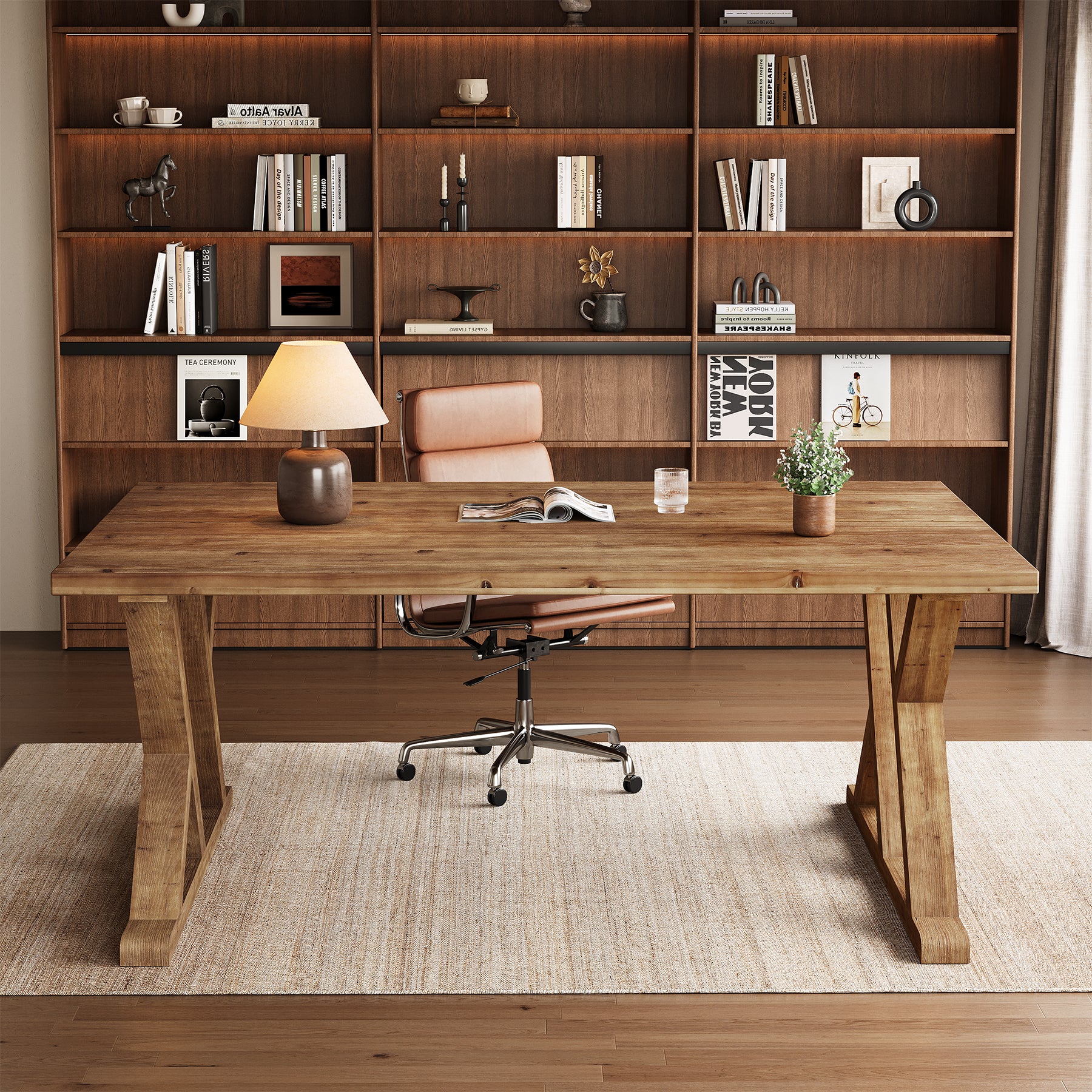Tribesigns 63-Inch Solid Wood Executive Desk with X-Shaped Legs, Large Farmhouse Computer Desk for Home Office