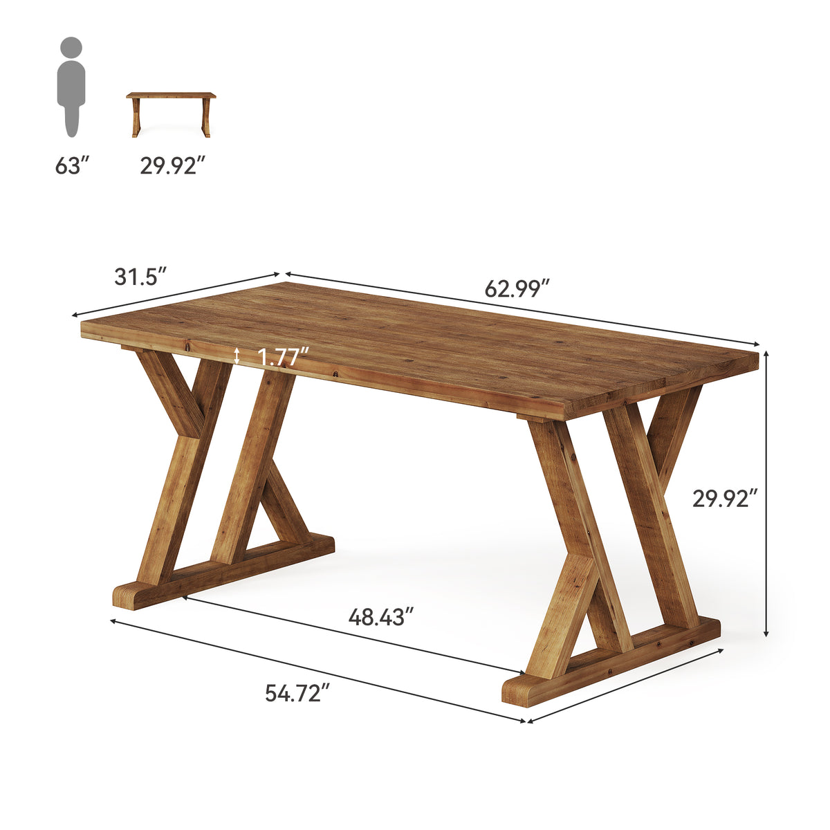 Tribesigns 63-Inch Solid Wood Executive Desk with X-Shaped Legs, Large Farmhouse Computer Desk for Home Office