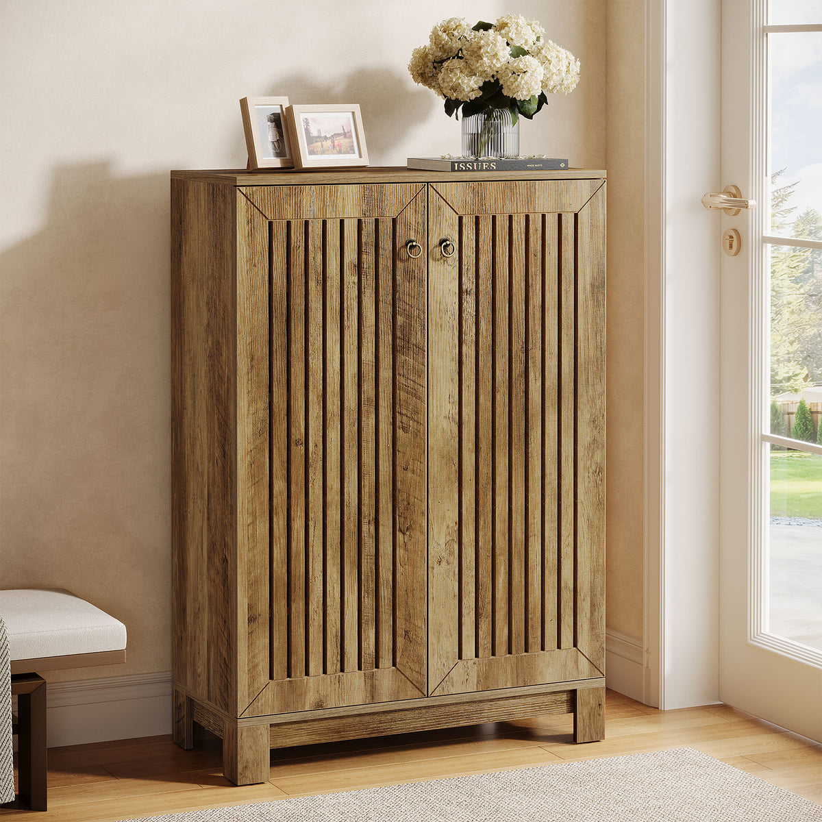 Tribesigns 43.3-Inch Shoe Cabinet with 5-Tier Storage, Wooden Entryway Organizer for Up to 24 Pairs