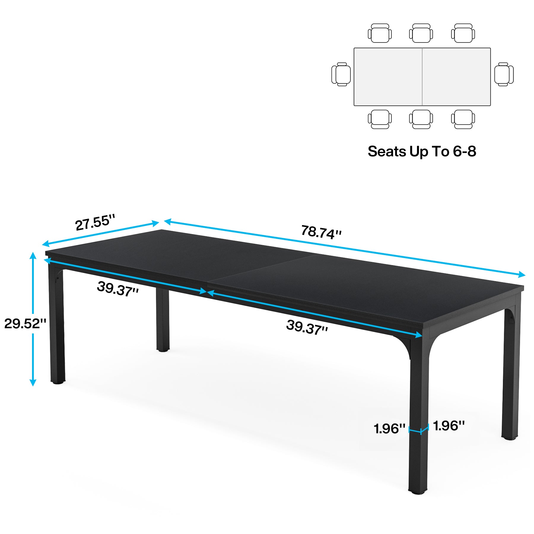 Rectangular Dining Table, 78 inch Long Kitchen Table for 6-8 People