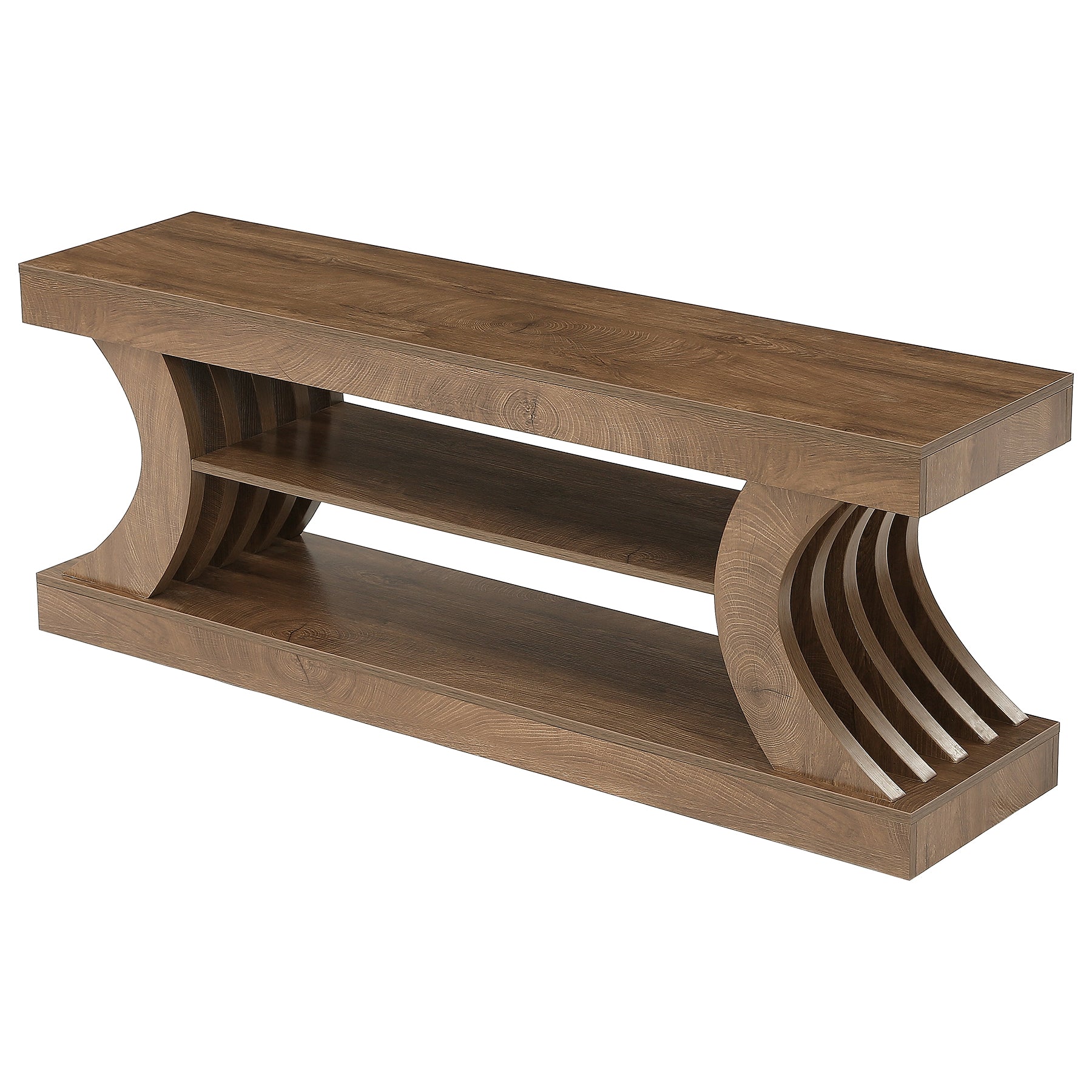 63-Inch Farmhouse TV Stand with 3-Tier Storage, Curved Entertainment Center for Living Room and Bedroom