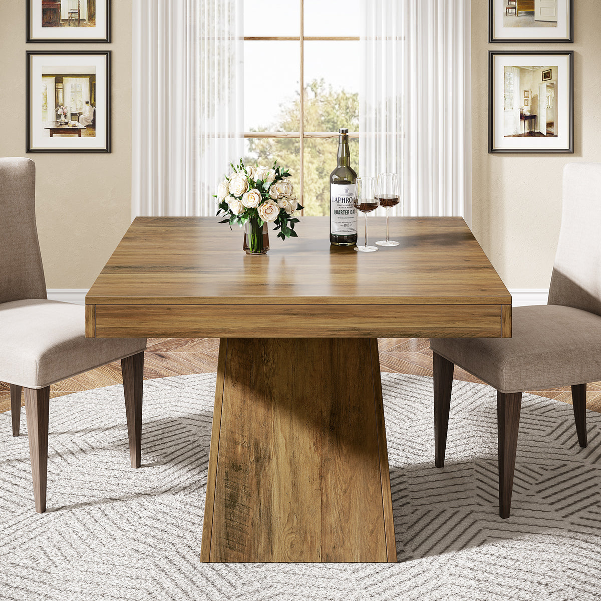 Tribesigns 31.5-Inch Square Dining Table for 4 with Pedestal Base, Farmhouse Kitchen Table