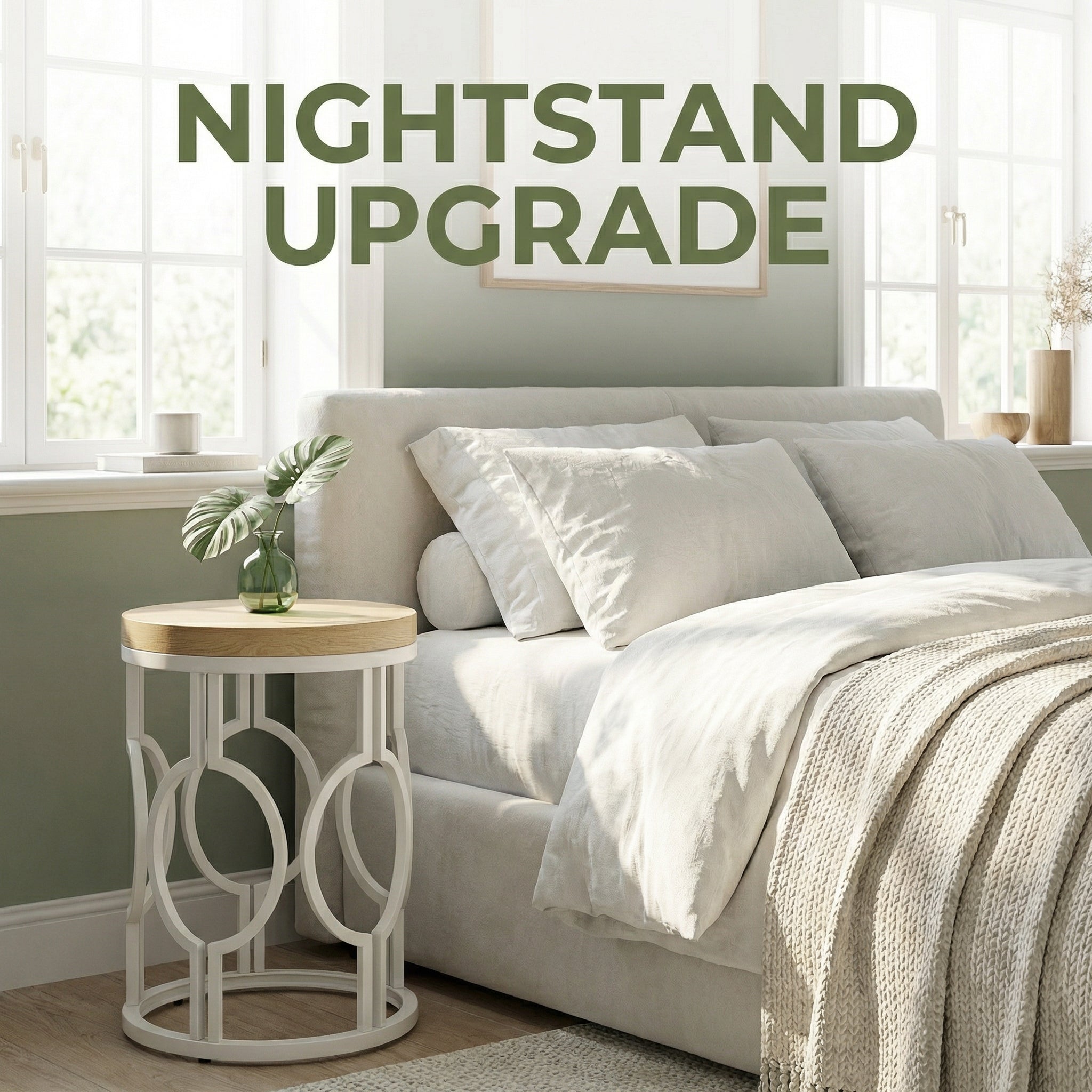 Round End Table, Industrial Side Table with Metal Hollow Frame