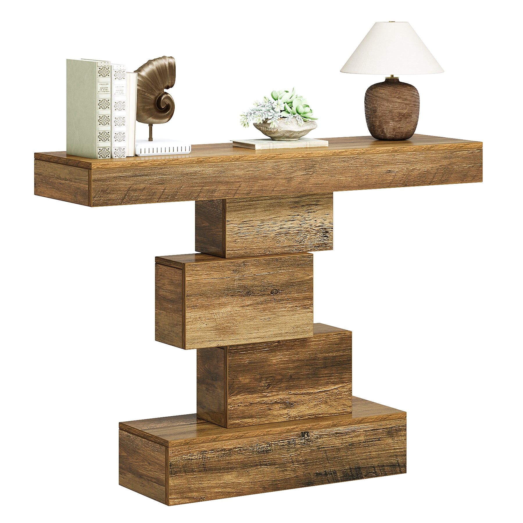 42" Console Table, Wood Sofa Table Accent Table with Geometric Base