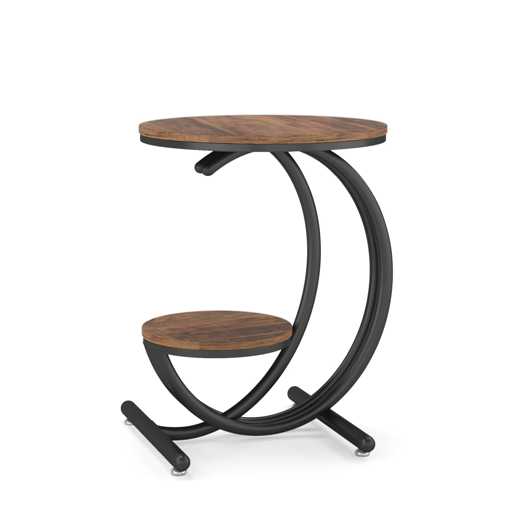 19.68" Round End Table with Storage, 2 Tier Industrial Side Table