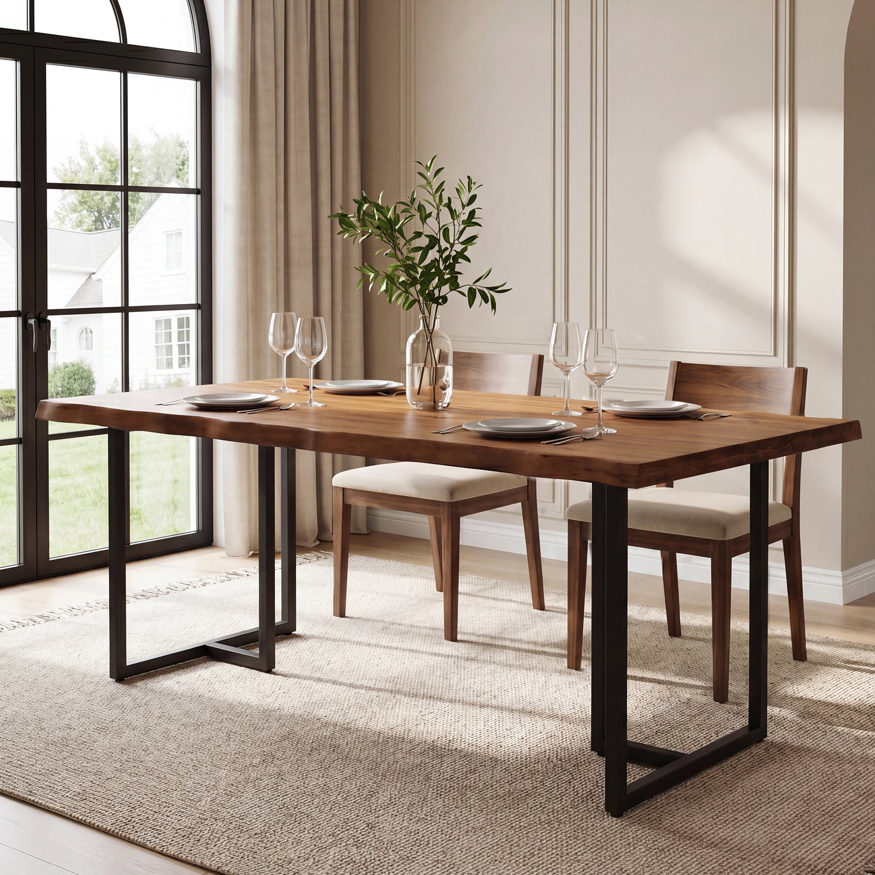 Tribesigns 63-Inch Solid Wood Dining Table with Live-Edge Inspired Top and Metal U-Frame, Industrial Kitchen Table for 4-6 People