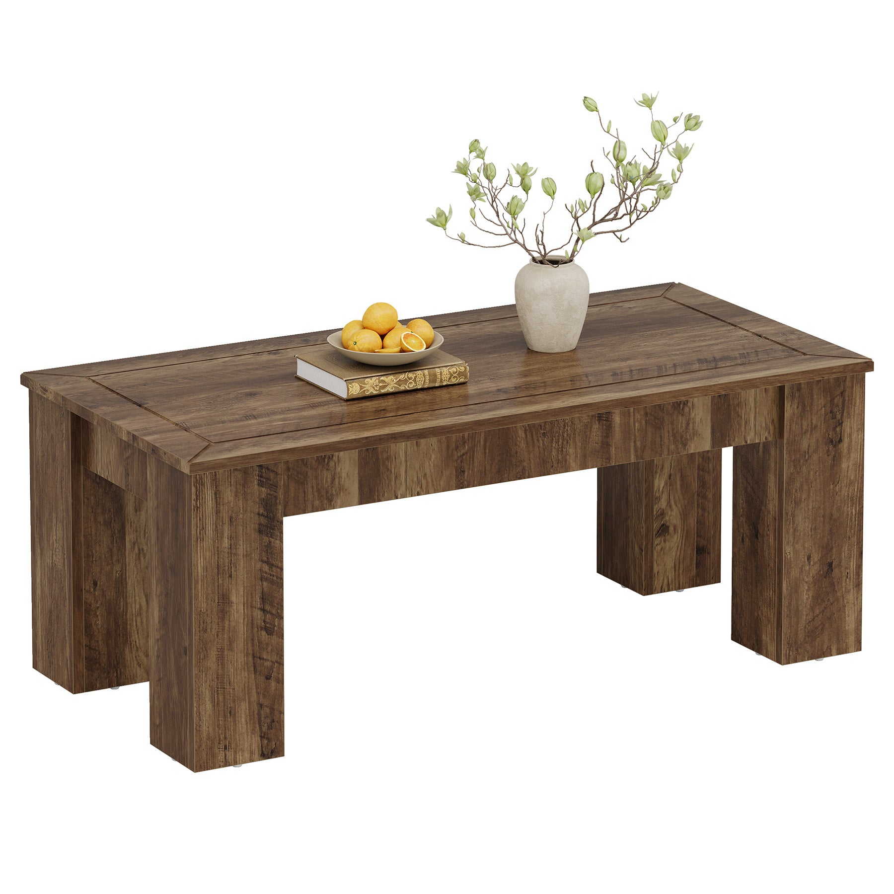 47" Rectangle Coffee Table for Living Room, Farmhouse Style Center Table with Sturdy Legs