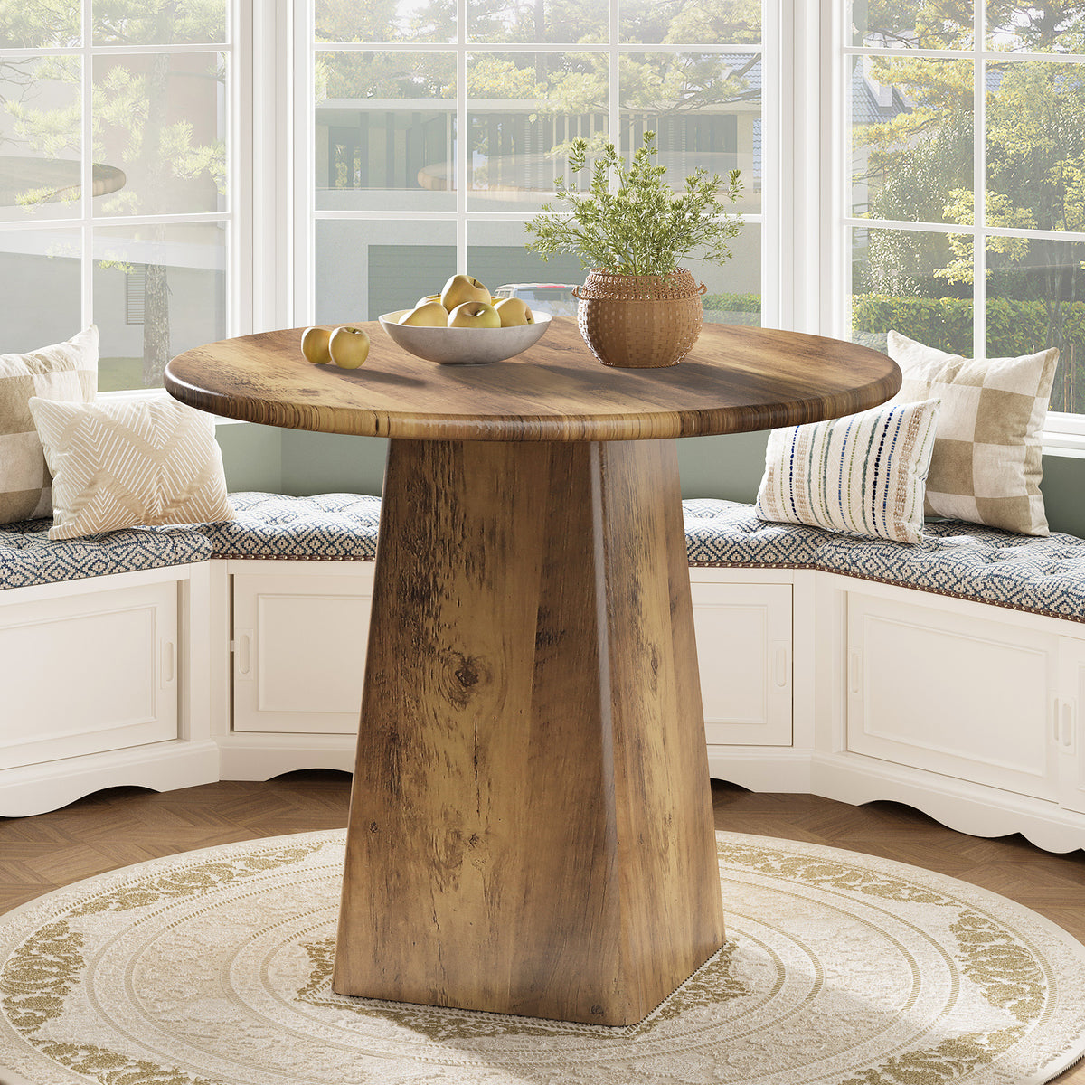 31.5" Dining Table for 4 - Round Farmhouse Kitchen Table with Square B ...