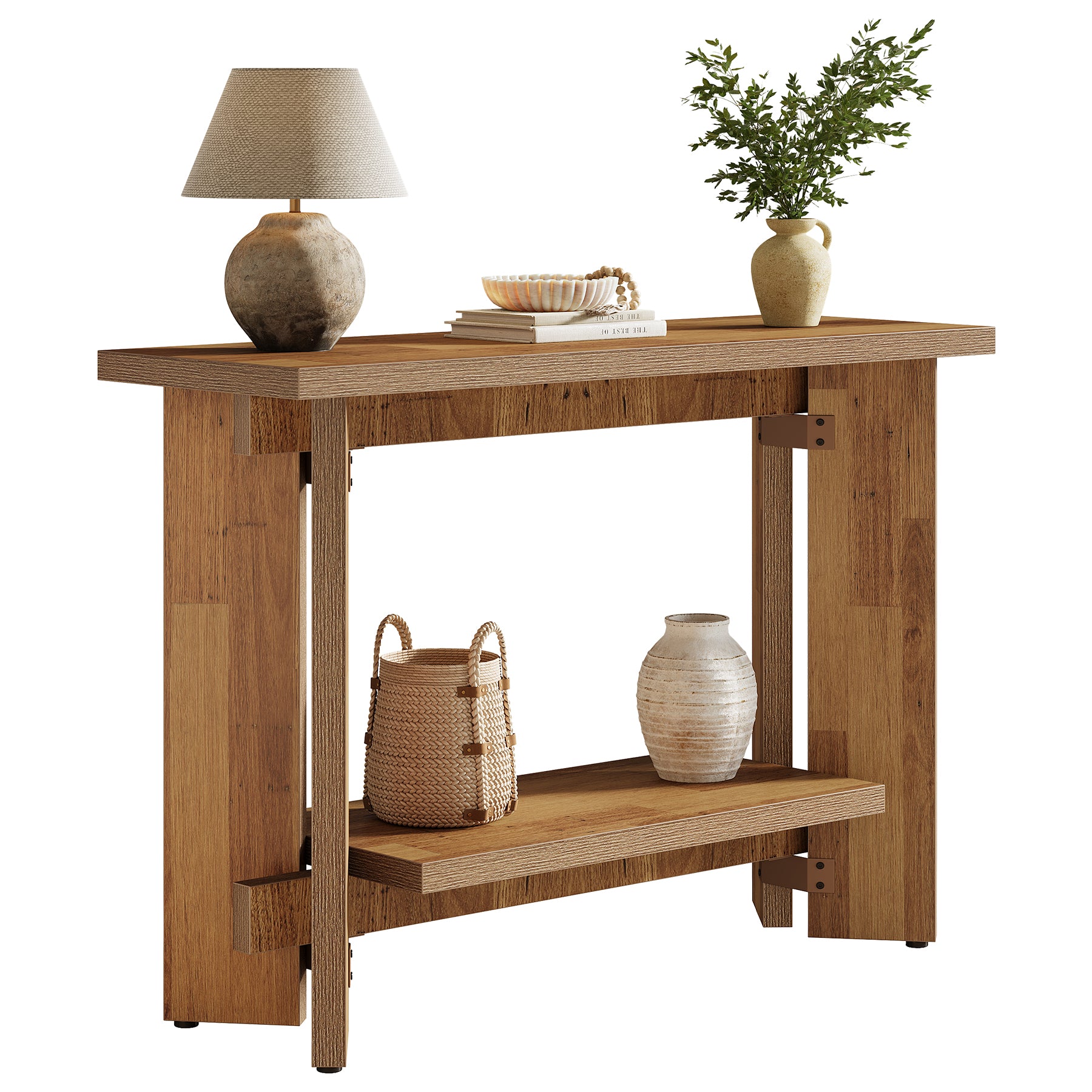 41" Rustic Console Sofa Table, Two-Tier Wooden Entryway Table with Storage Shelf for Hallway and Foyer