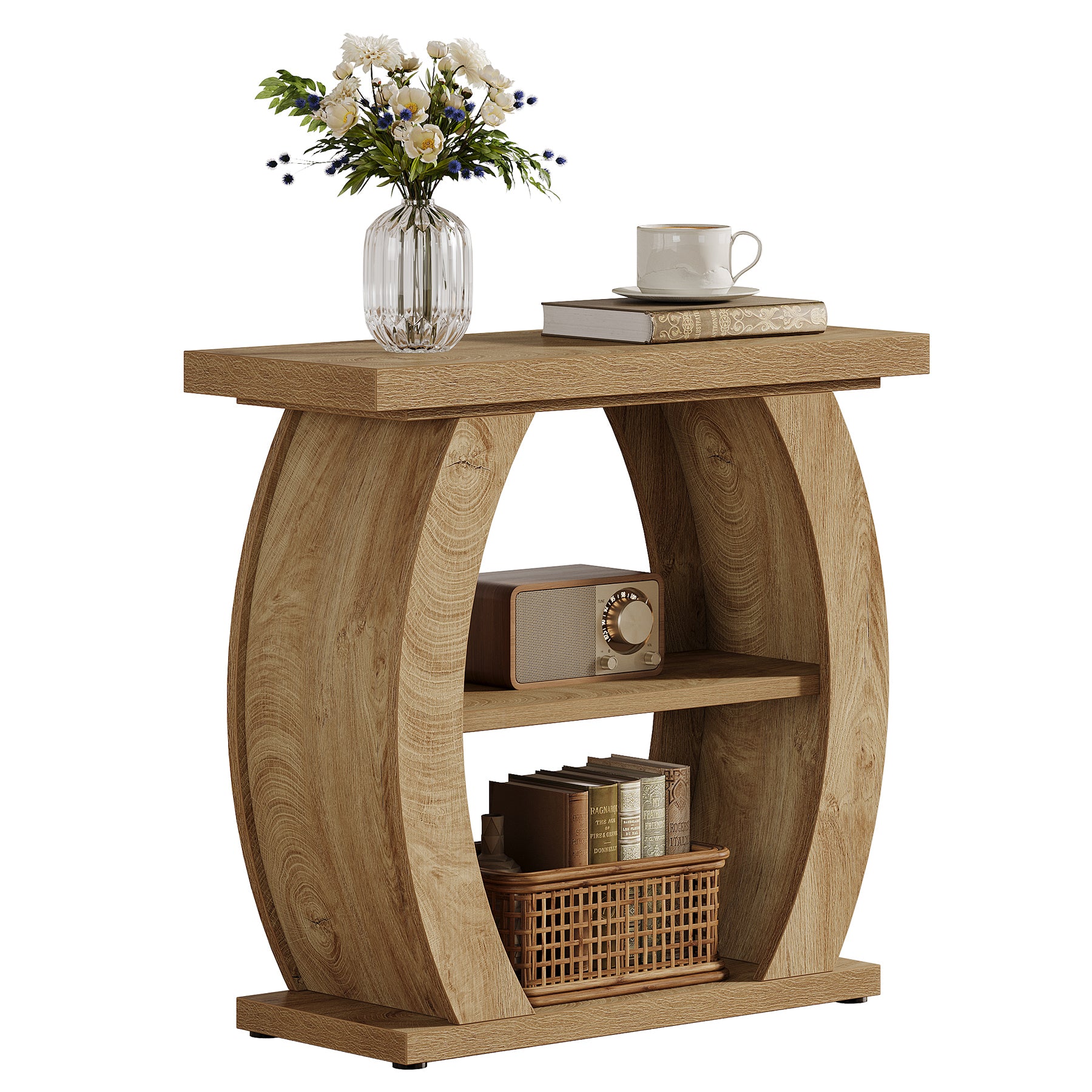 24 Inch Narrow End Table with Storage, 3 Tier Farmhouse Side Table