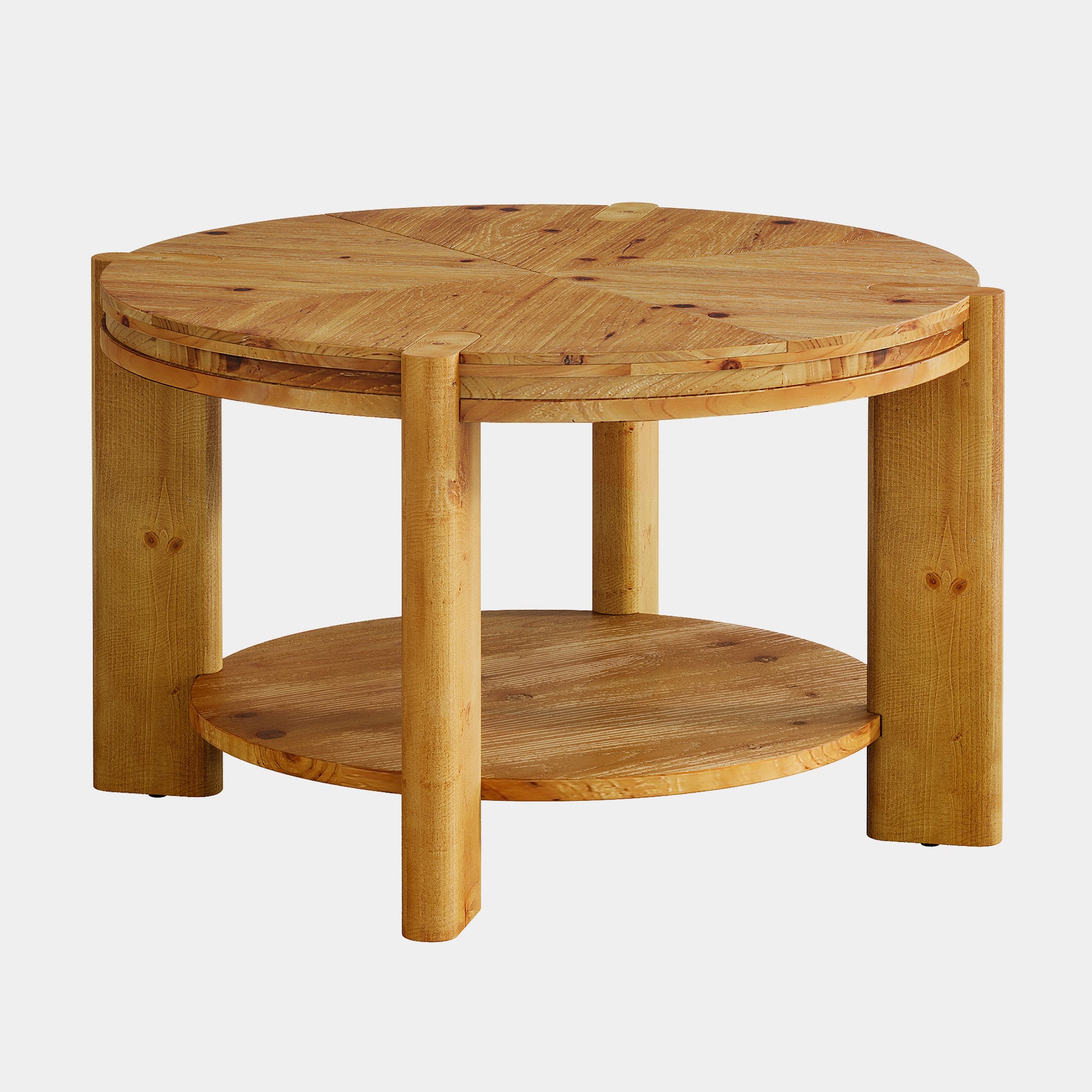 29.53" Round Solid Wood Coffee Table, Small Farmhouse Accent Table