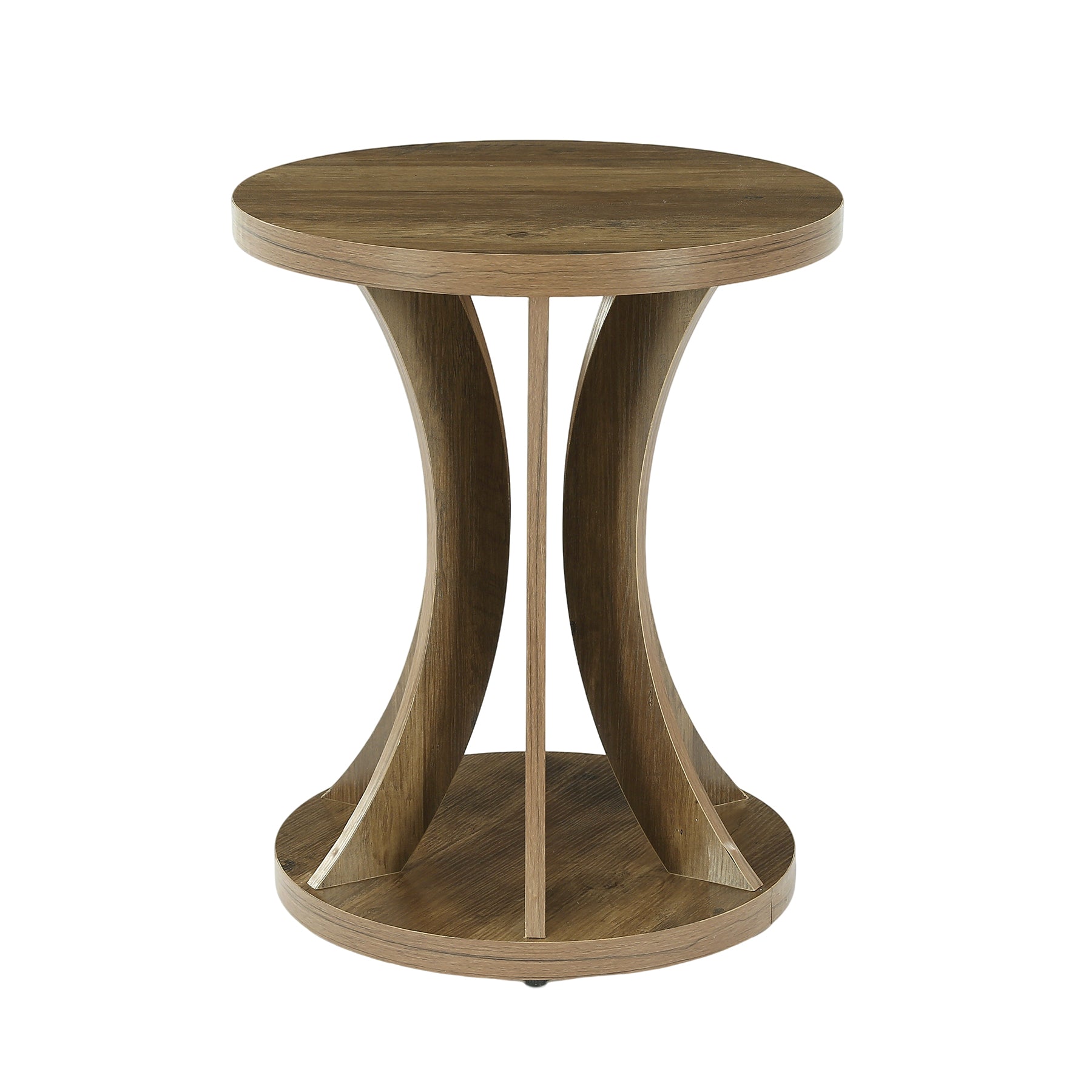 17.72 Inch Round Side Table, Farmhouse End Table with Curved Frame and Storage for Living Room