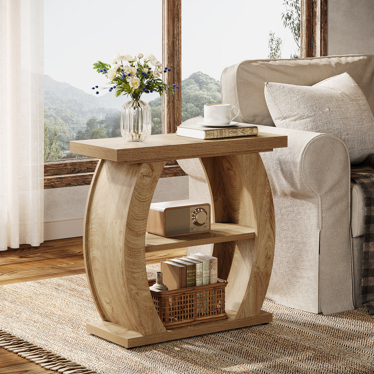 24 Inch Narrow End Table with Storage, 3 Tier Farmhouse Side Table