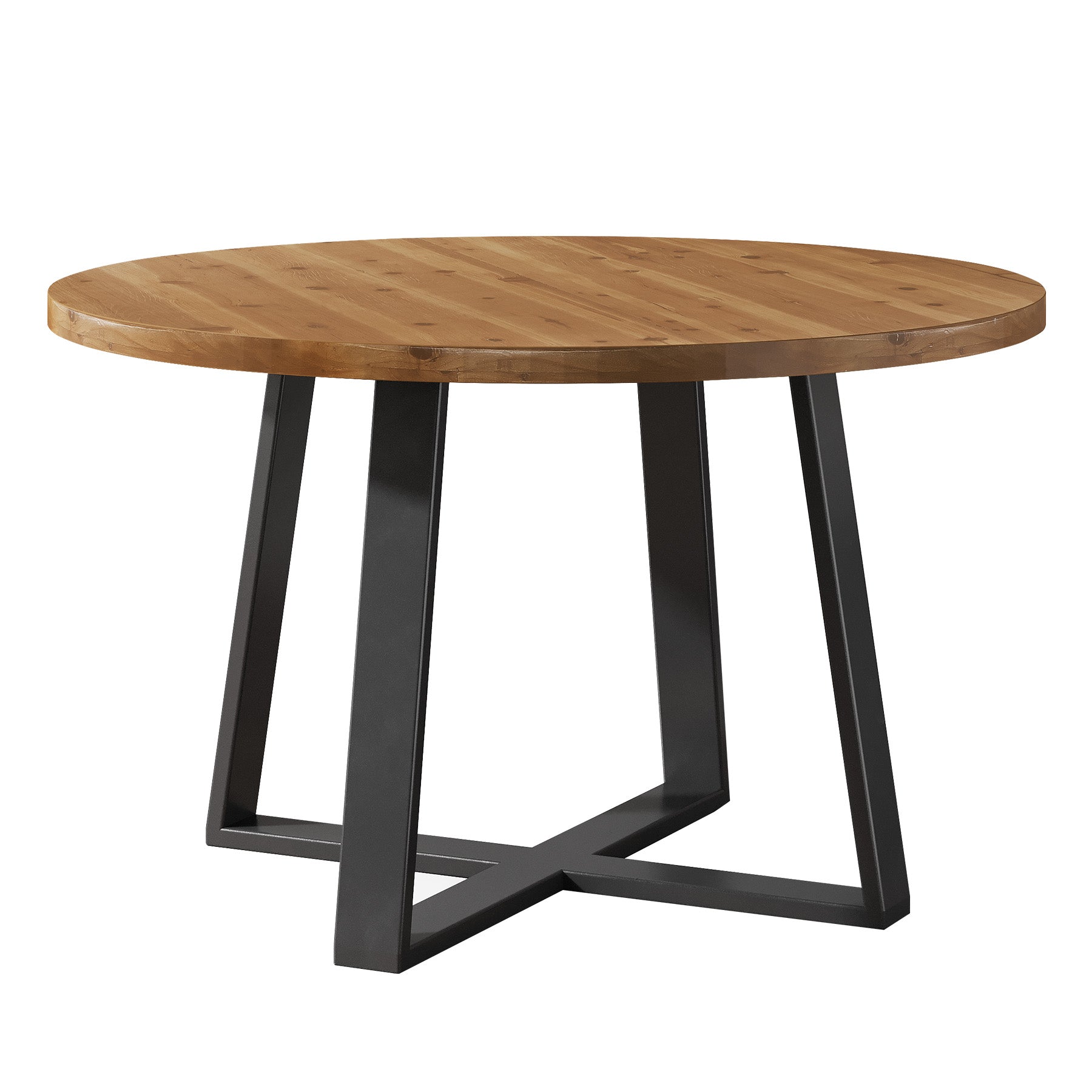 Tribesigns 47-Inch Solid Wood Round Dining Table, 4-6 Person Table with Black Metal Base