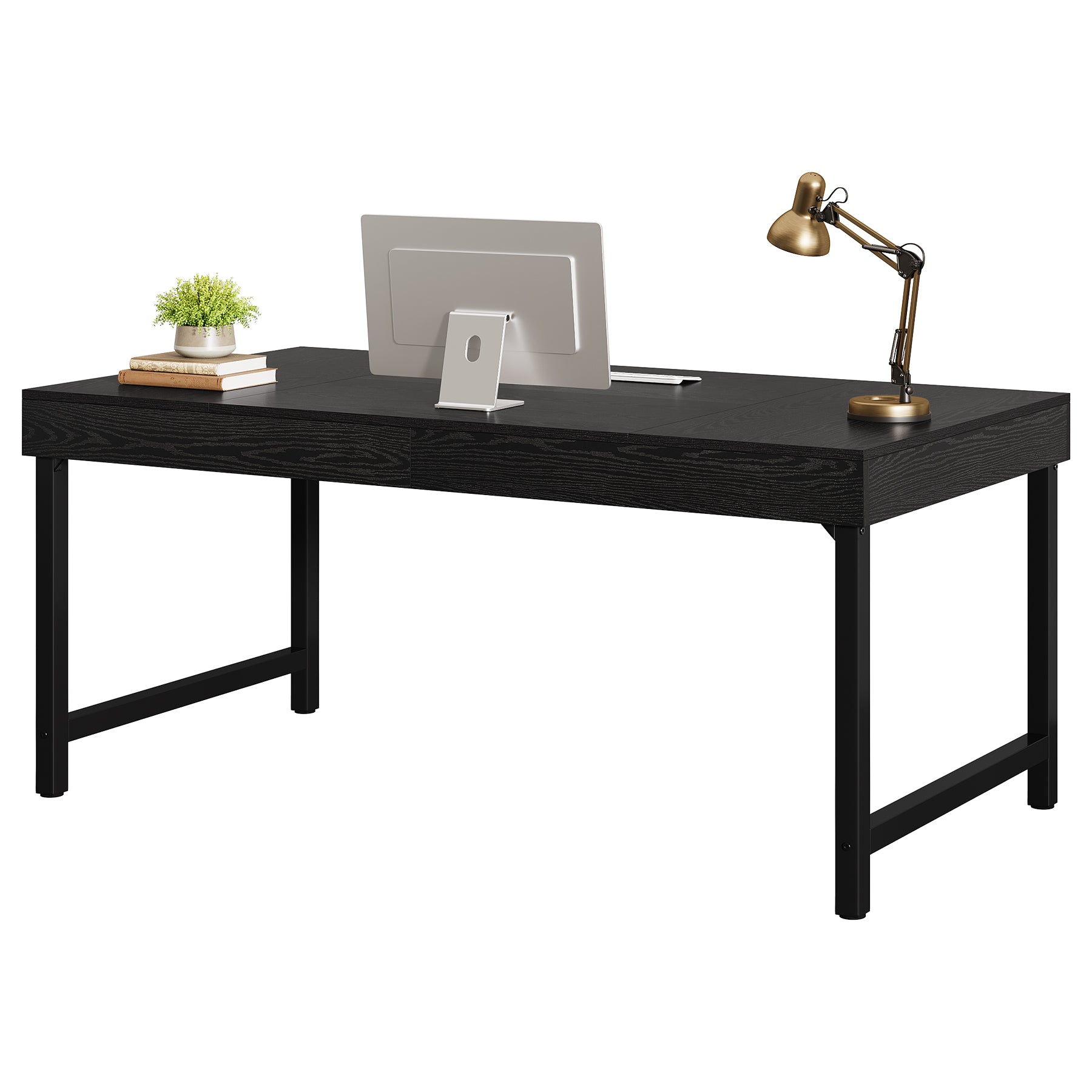 55" Industrial Executive Desk - Rustic Office Desk with Metal Legs, Study & Conference Workstation