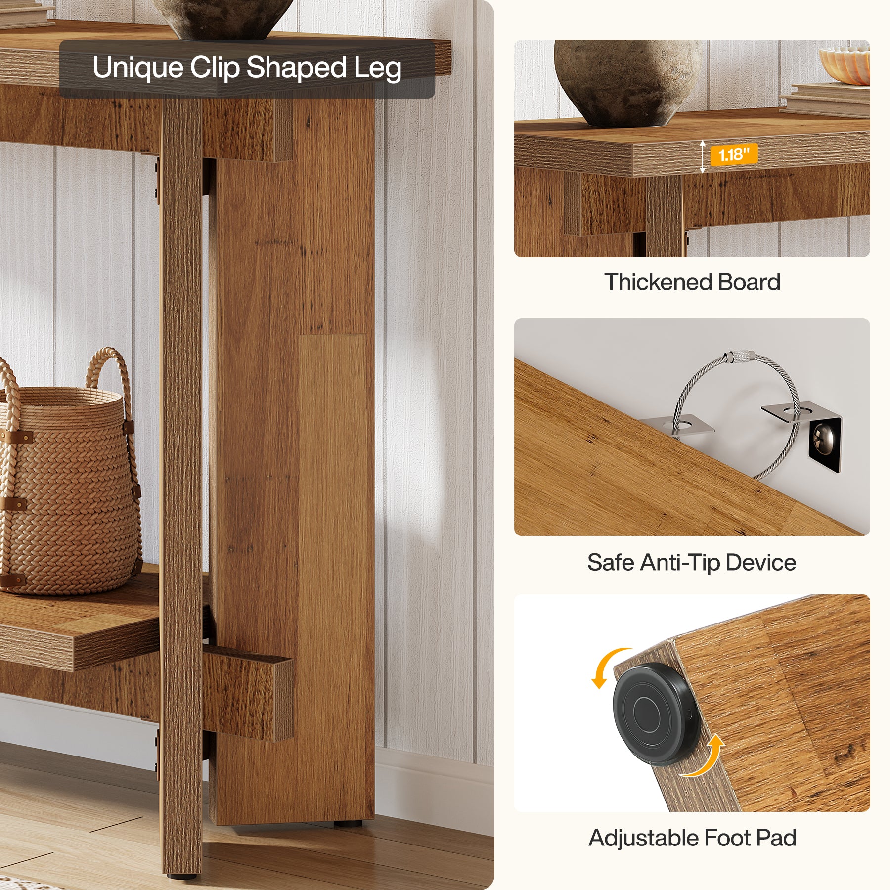 41" Rustic Console Sofa Table, Two-Tier Wooden Entryway Table with Storage Shelf for Hallway and Foyer