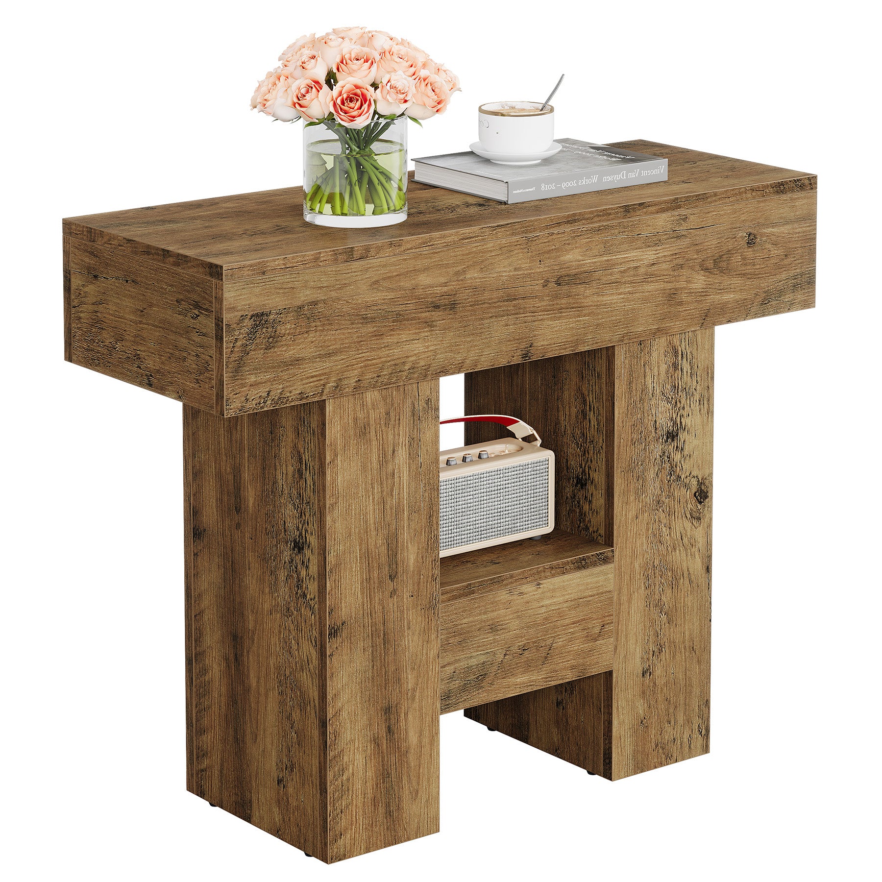 23.6-Inch Farmhouse Narrow End Table with 2-Tier Storage Shelf, Sofa Side Table for Living Room