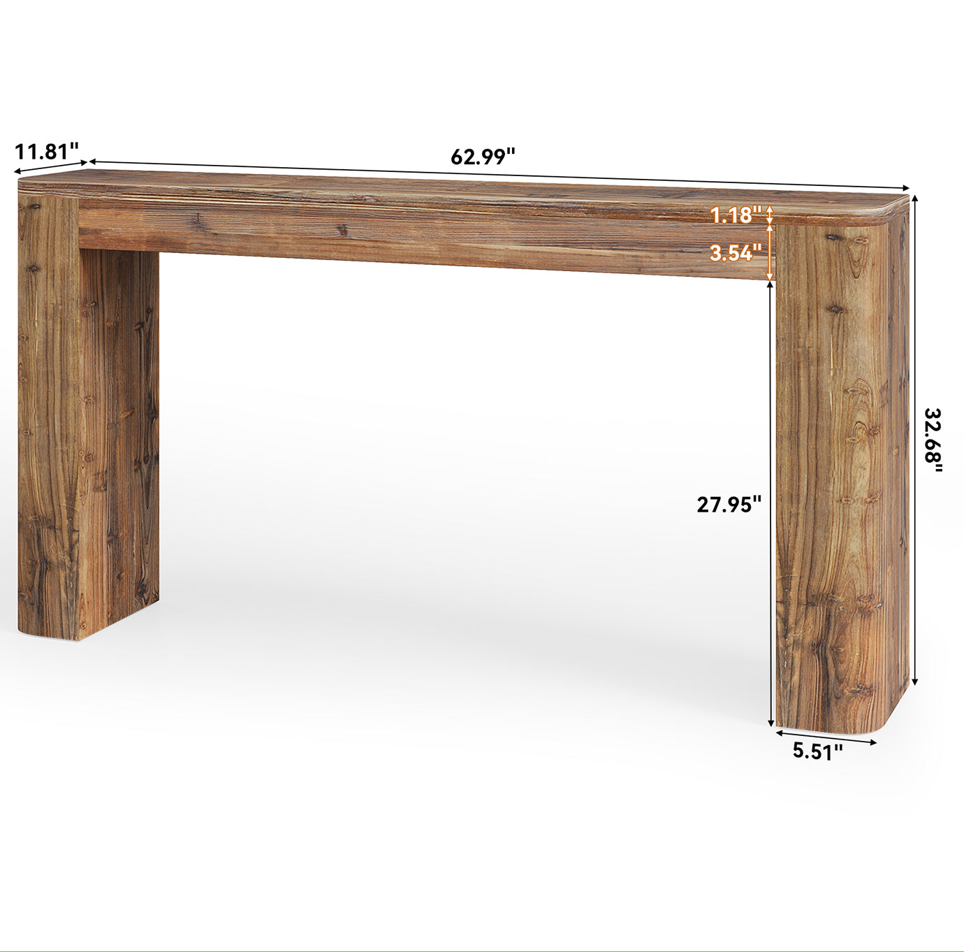63-Inch Solid Wood Versatile Entryway Console Table