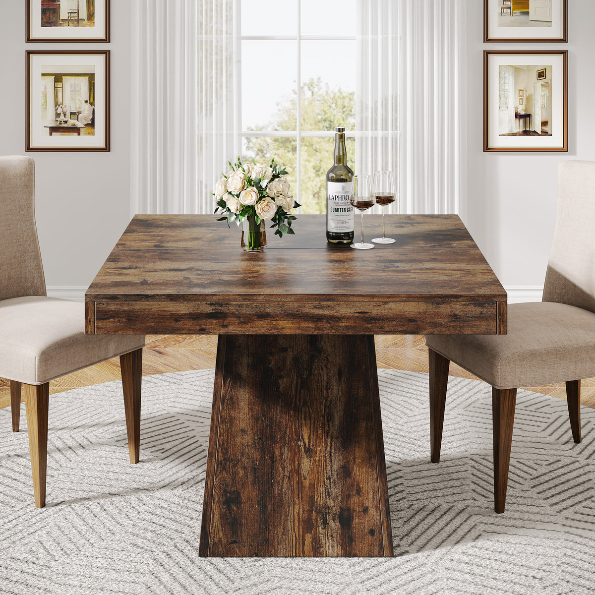 Tribesigns 31.5-Inch Square Dining Table for 4 with Pedestal Base, Farmhouse Kitchen Table
